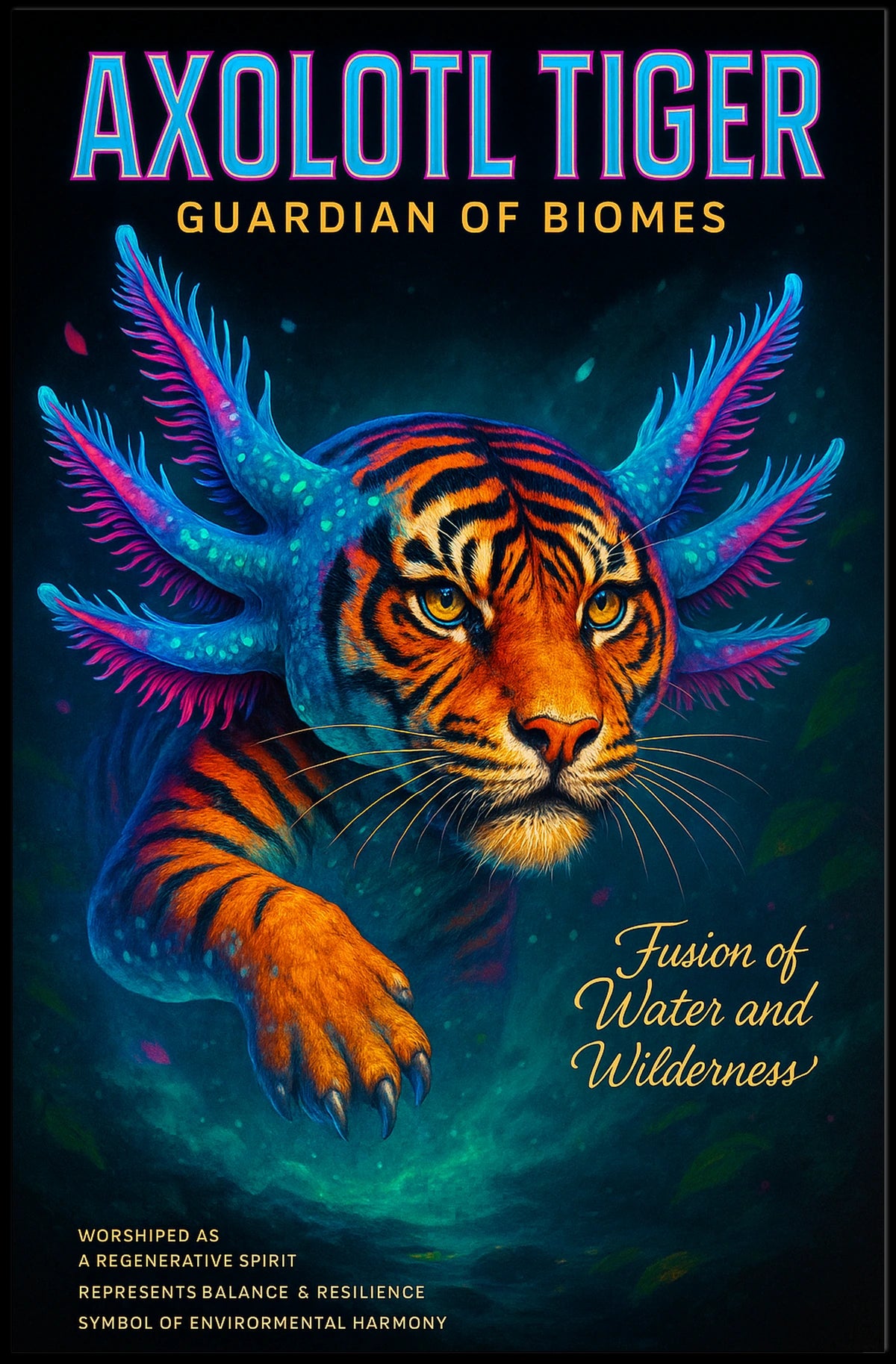 Axolotl Tiger Guardian of Biomes Poster
