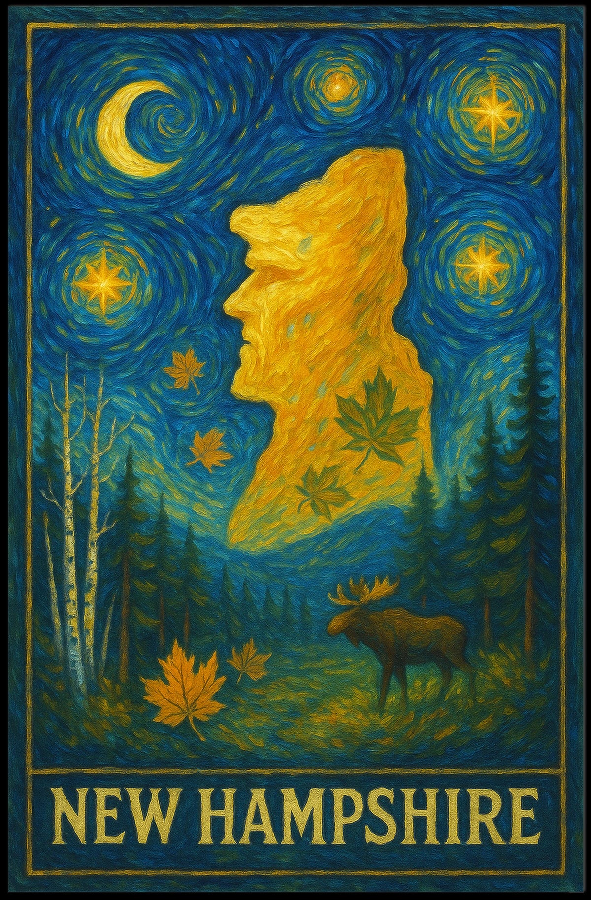 New Hampshire Starry Night Artistic Poster