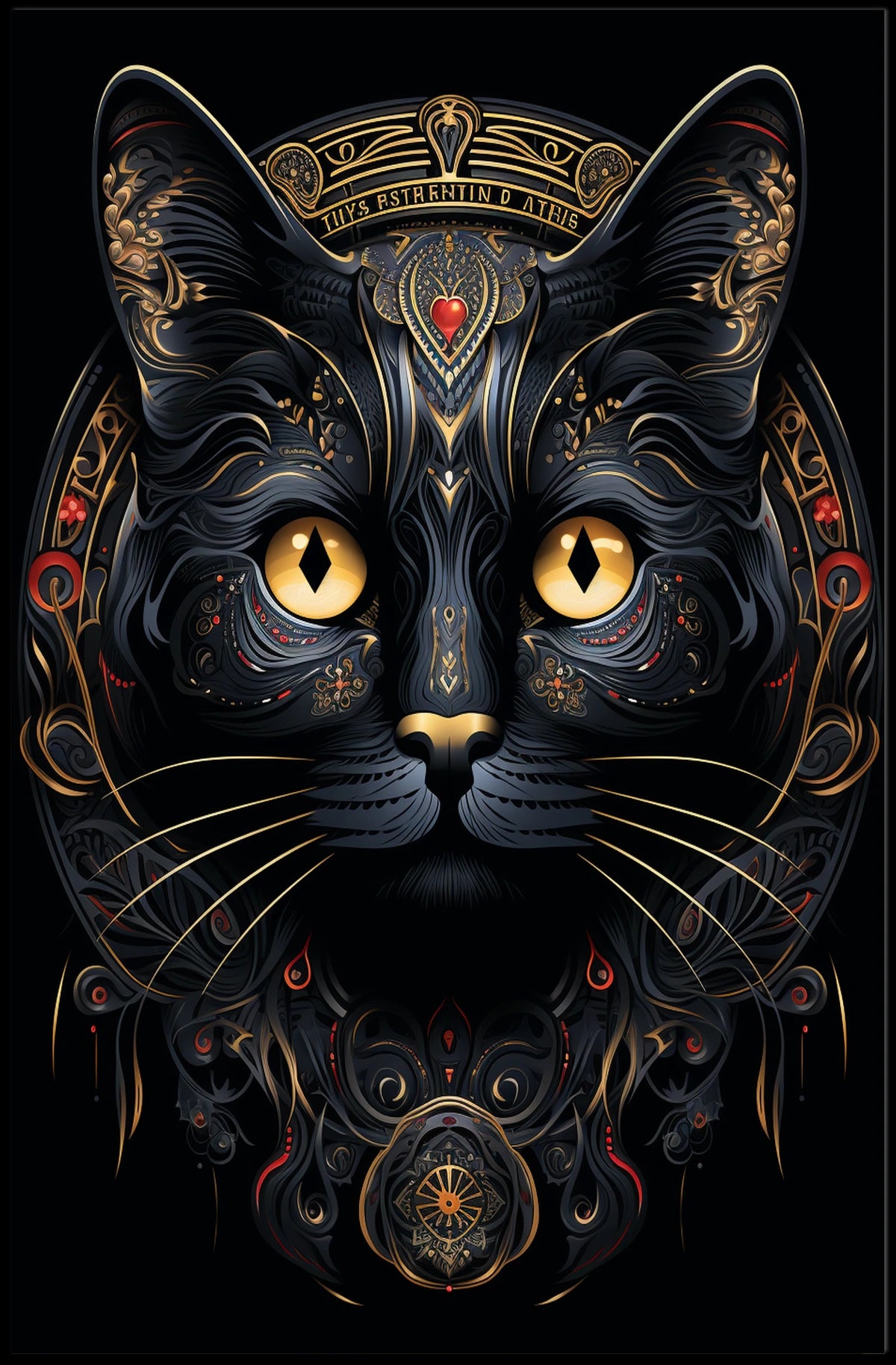 Mystical Golden-Eyed Cat Art Print Animal Poster