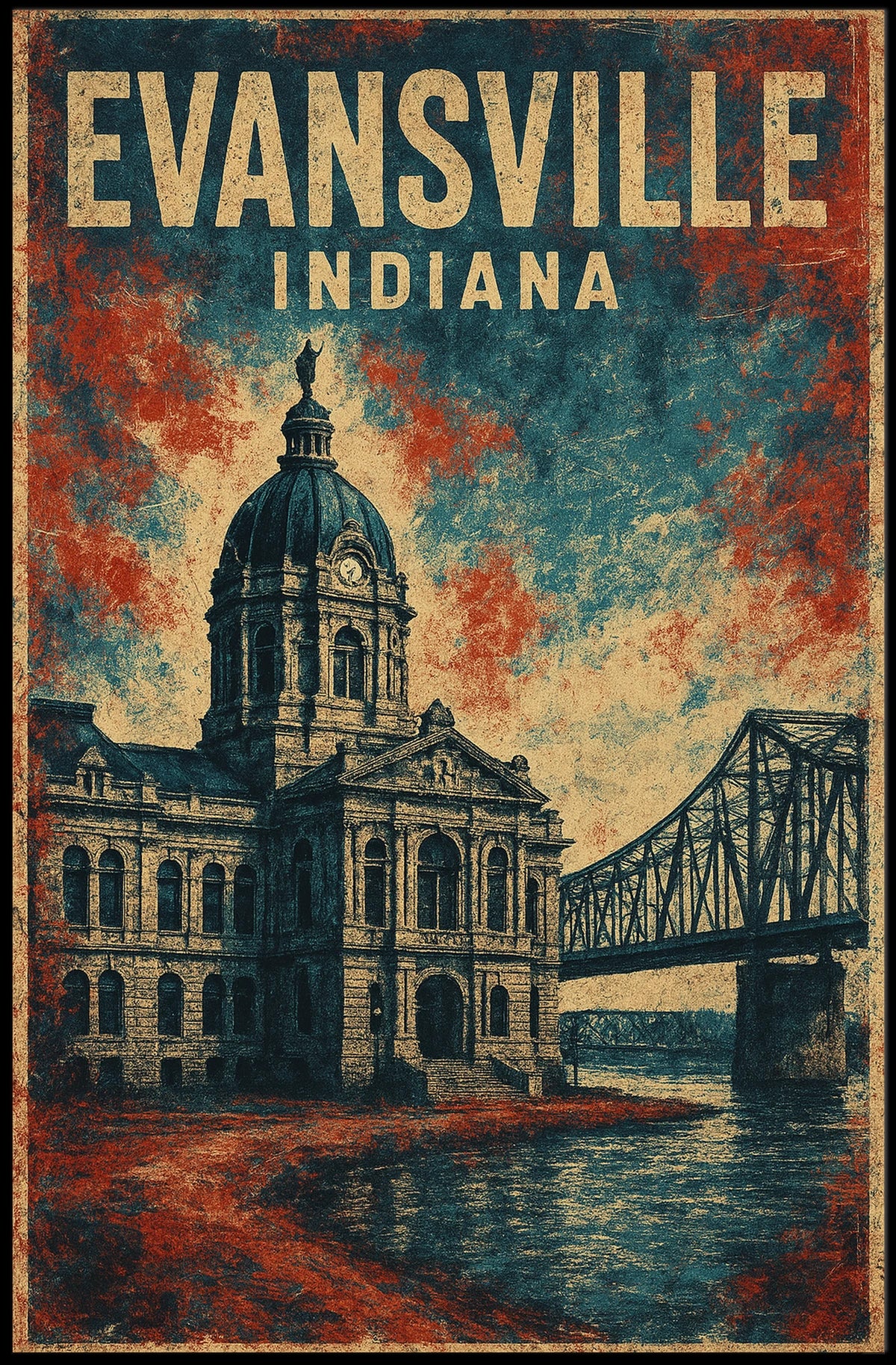 Evansville, Indiana Architectural Poster
