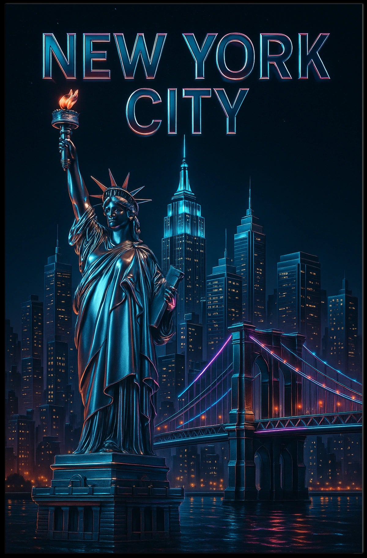 Neon Skyline Futuristic New York Poster Modern Wall Art