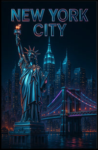 Neon Skyline Futuristic New York Poster Modern Wall Art