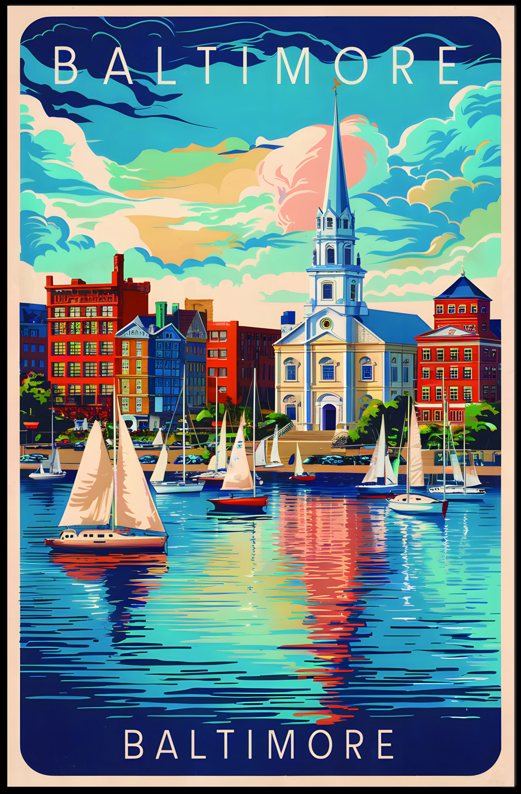 Baltimore Harbor Illustration Poster
