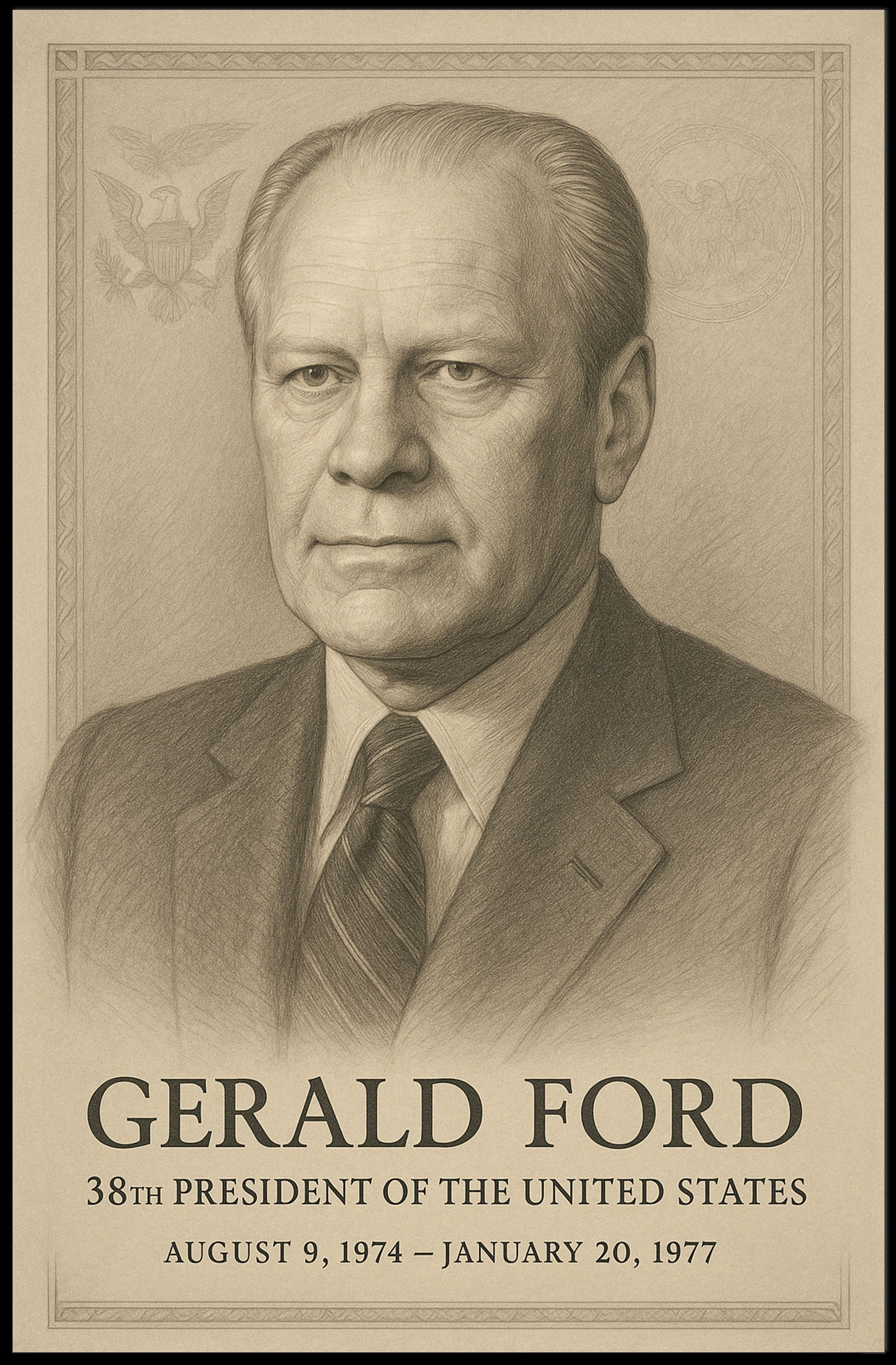 Gerald Ford 38th President Sketch Poster Art Print PosterGoat
