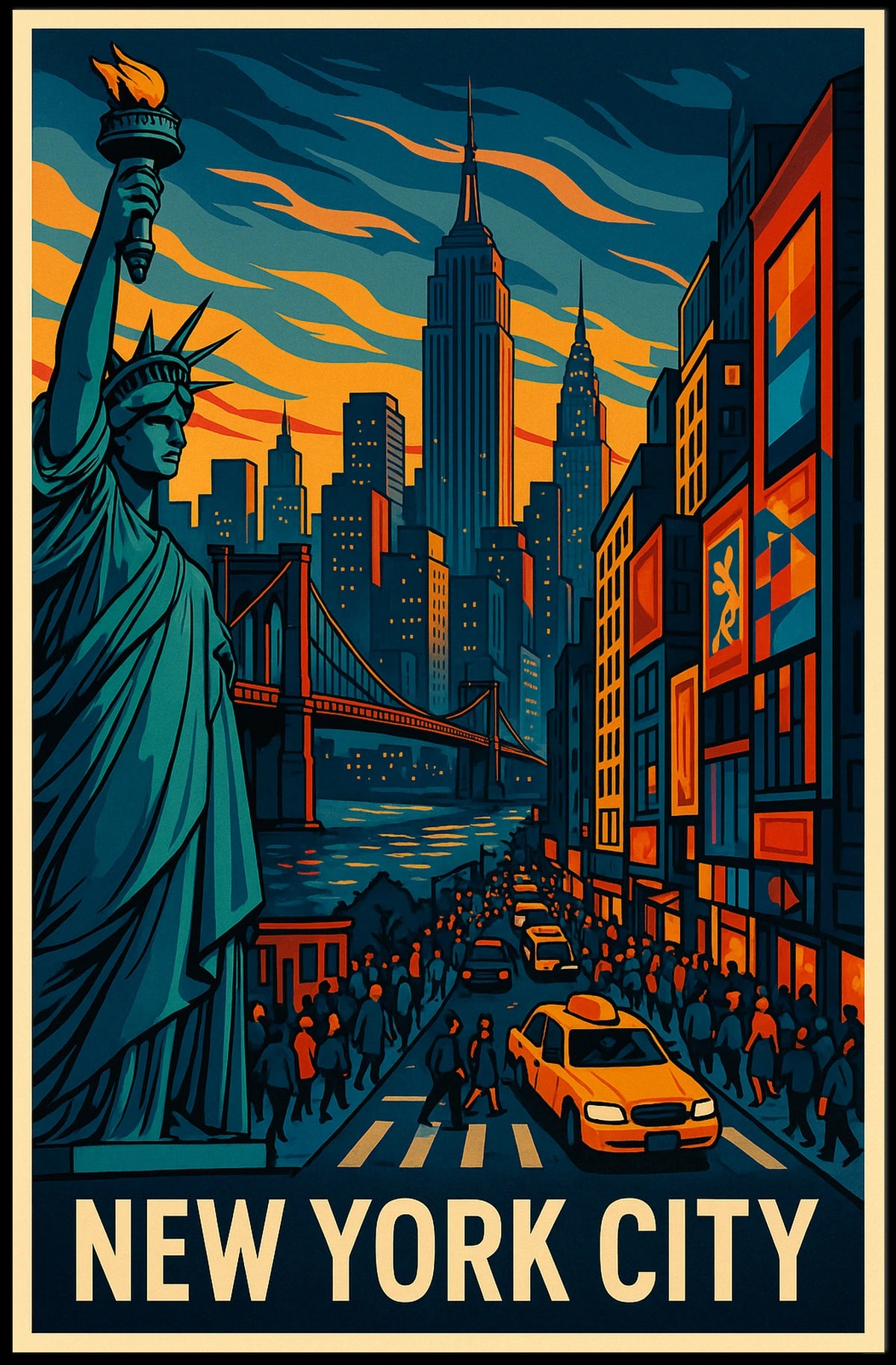 New York City Skyline Vibrant Poster Modern Wall Art