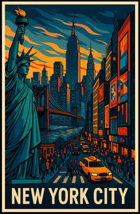 New York City Skyline Vibrant Poster Modern Wall Art