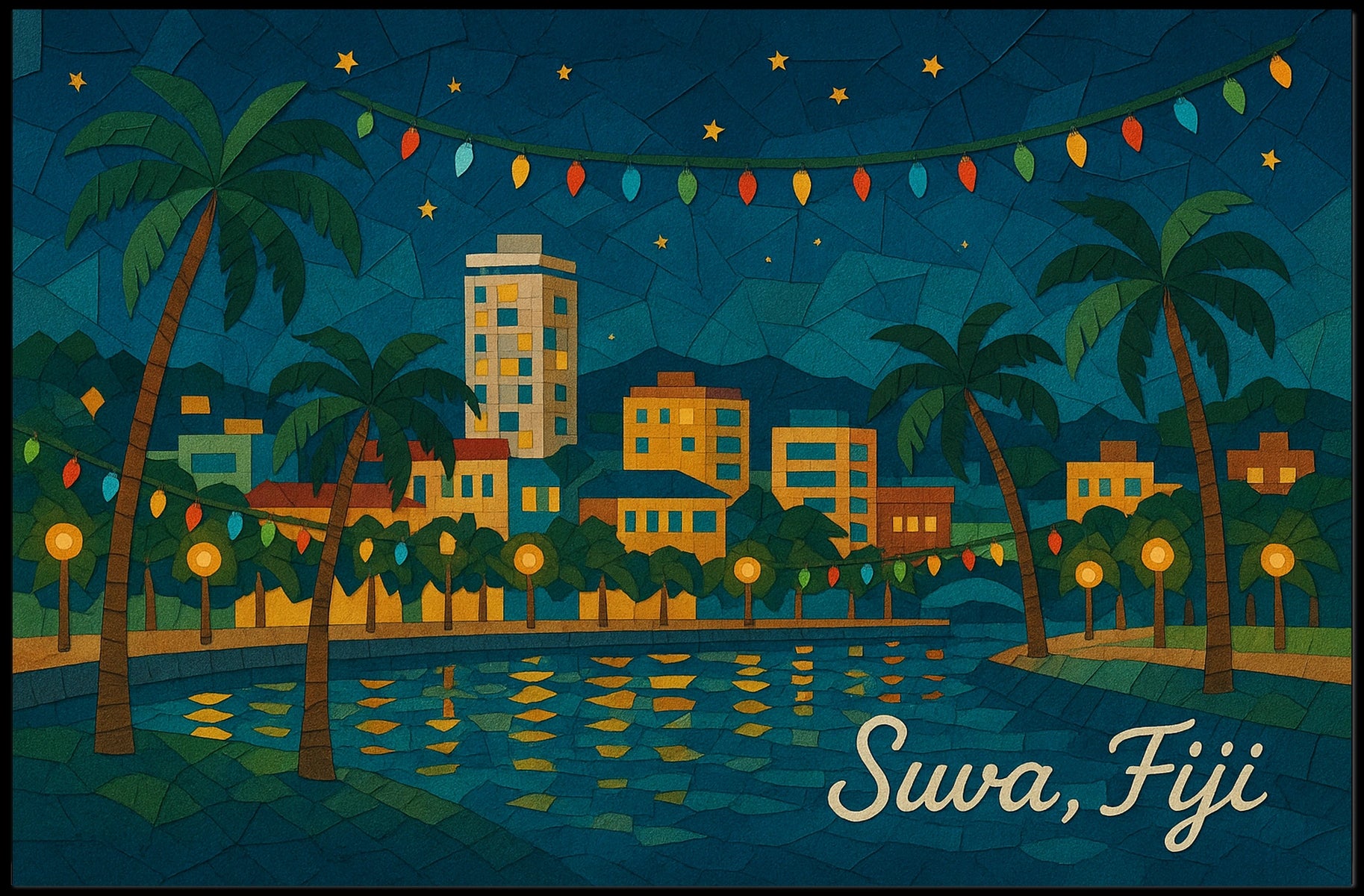 Suva, Fiji Nighttime Cityscape Poster