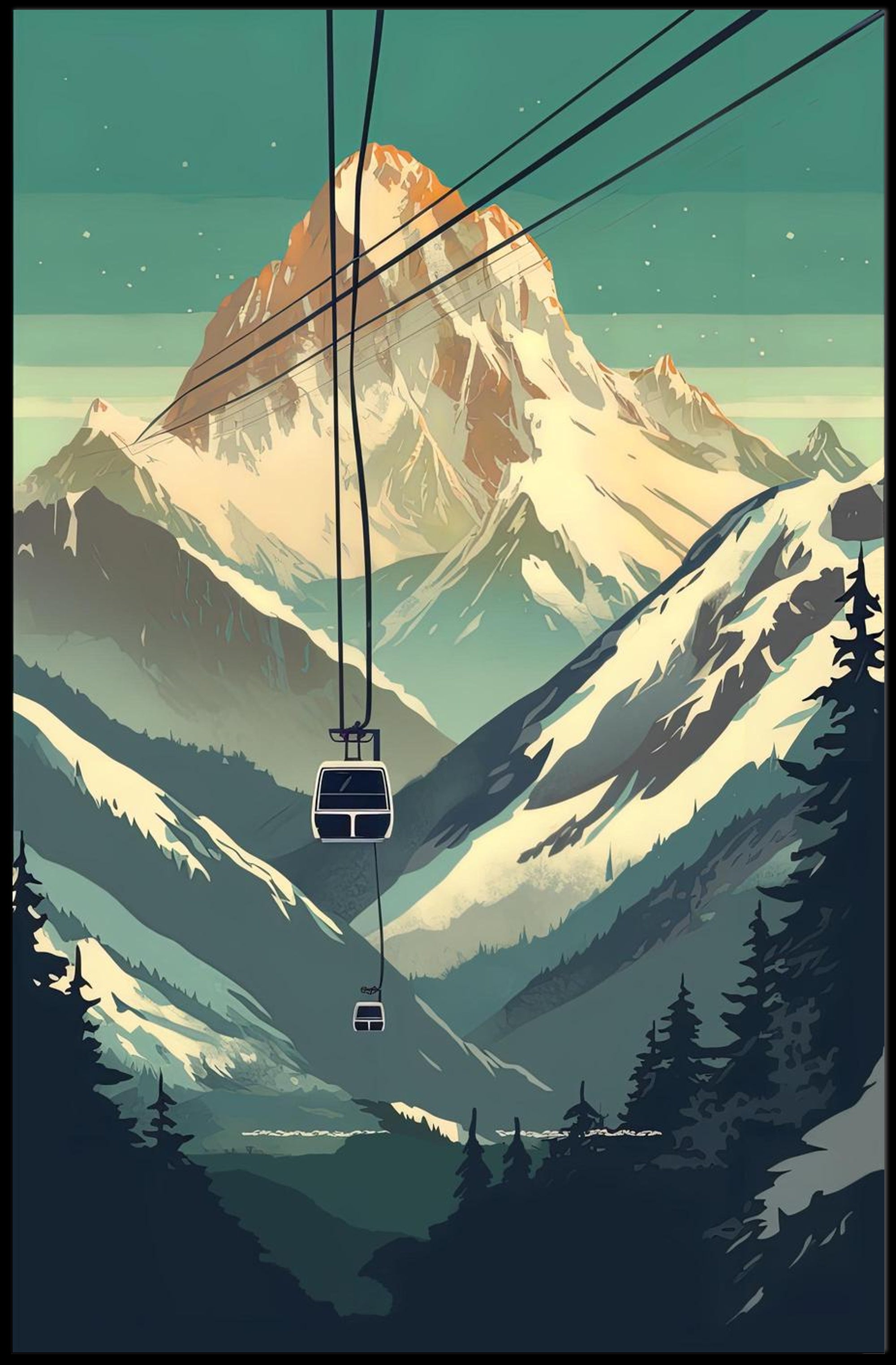 Majestic Mountain Cable Car Poster