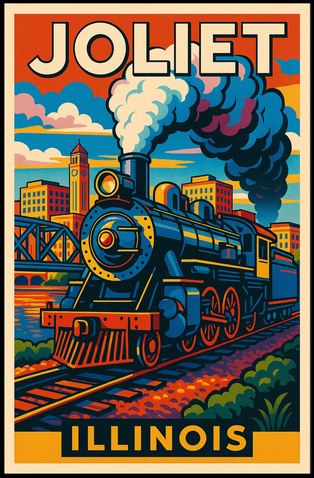 Joliet, Illinois Vintage Train Poster