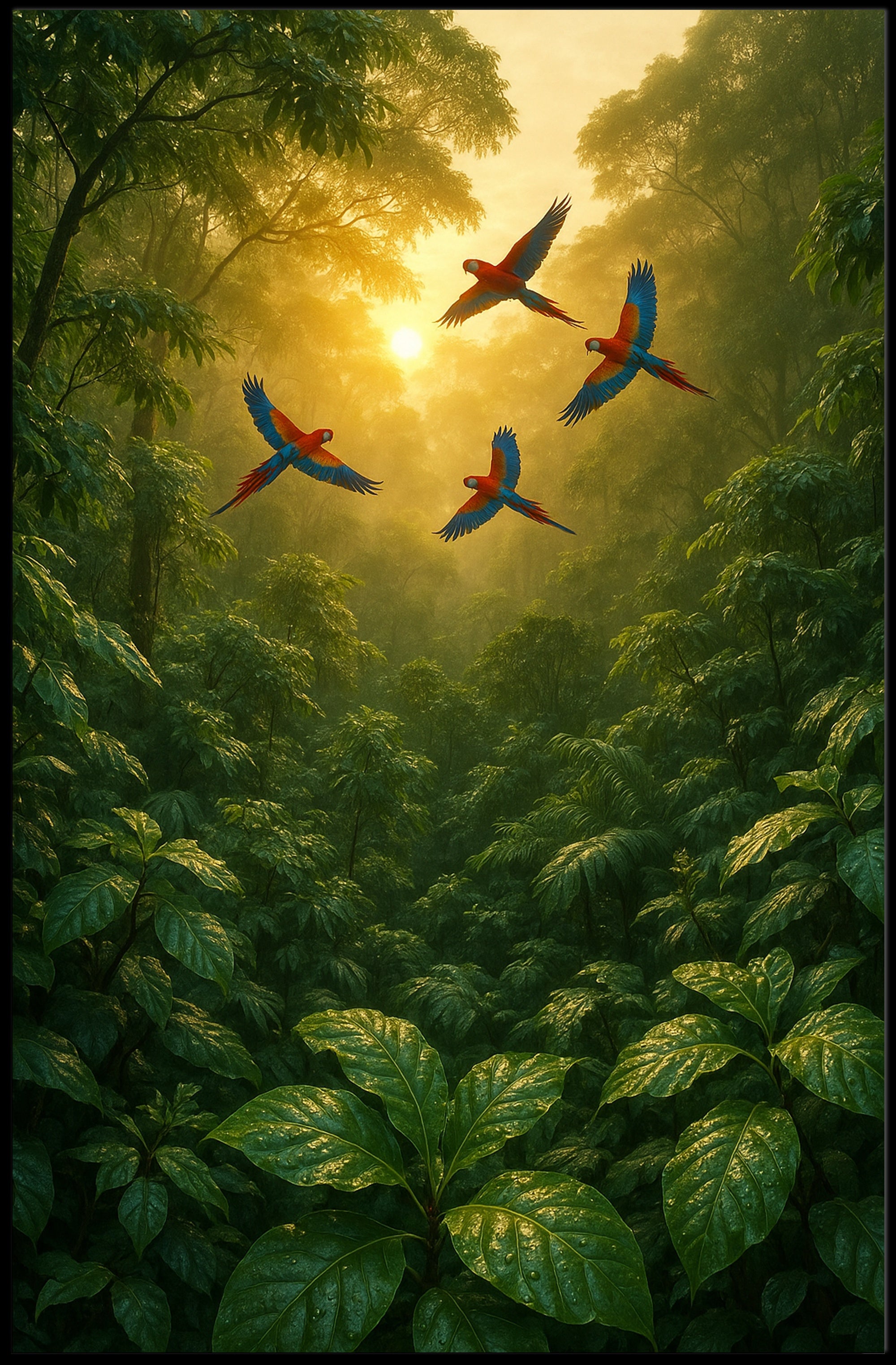 Lush Rainforest Paradise with Scarlet Macaws Animal Poster
