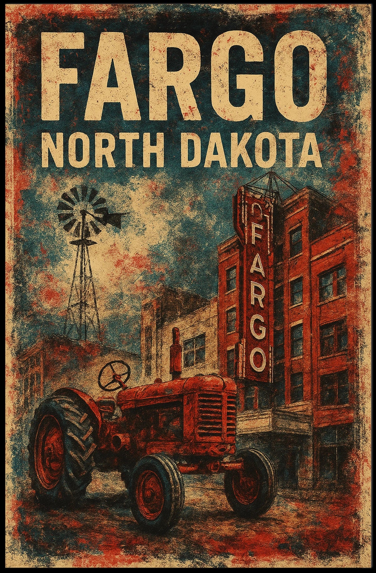 Fargo North Dakota Scenic Vintage Map Wanderlust Poster