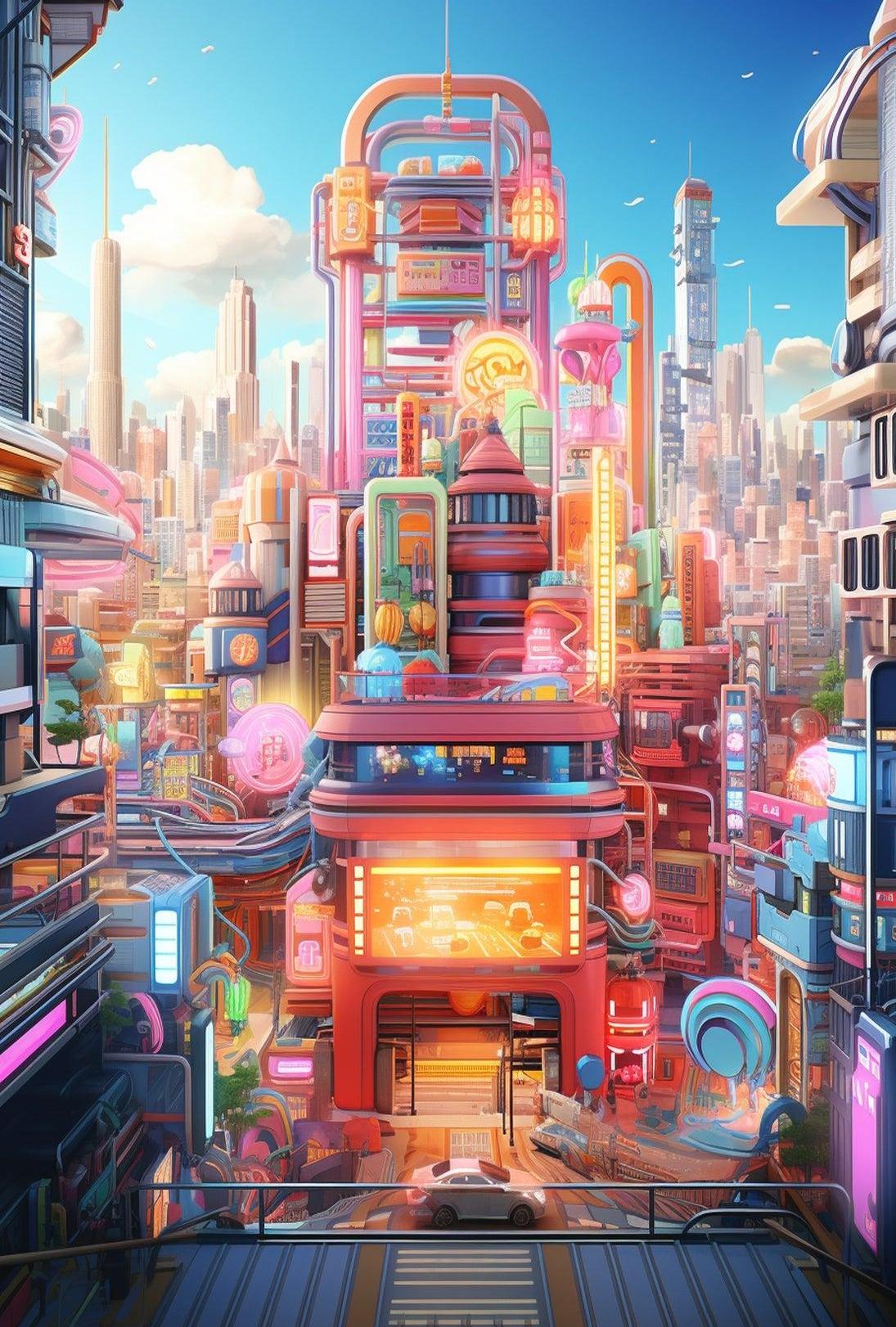 Futuristic Tech Cityscape Vibrant Urban Life Sci-Fi Poster
