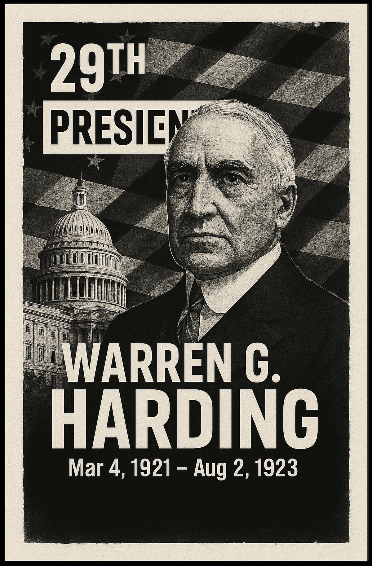 Warren G. Harding 29th President of the United States Digital Montaje Poster
