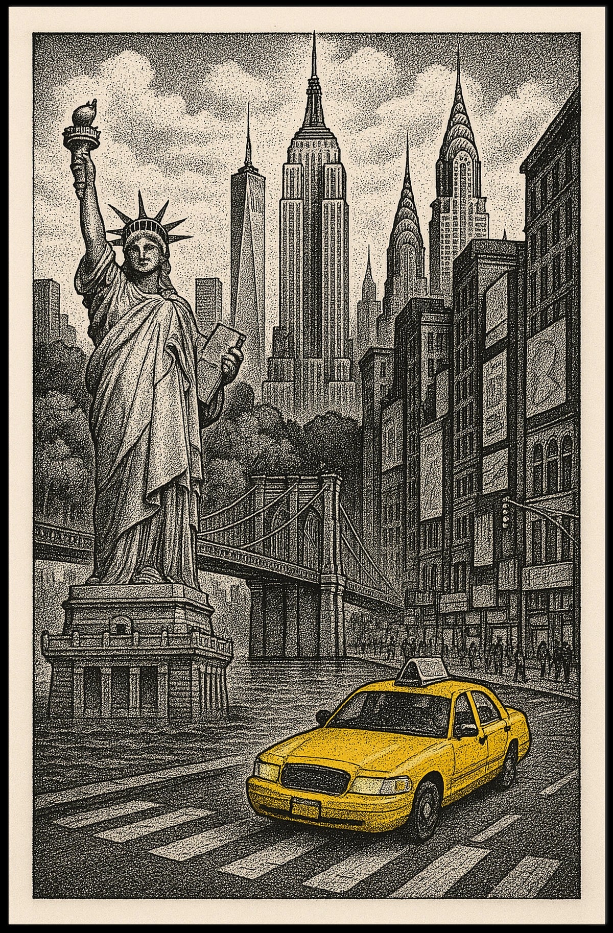 New York City Night Skyline Poster Vintage Wall Art