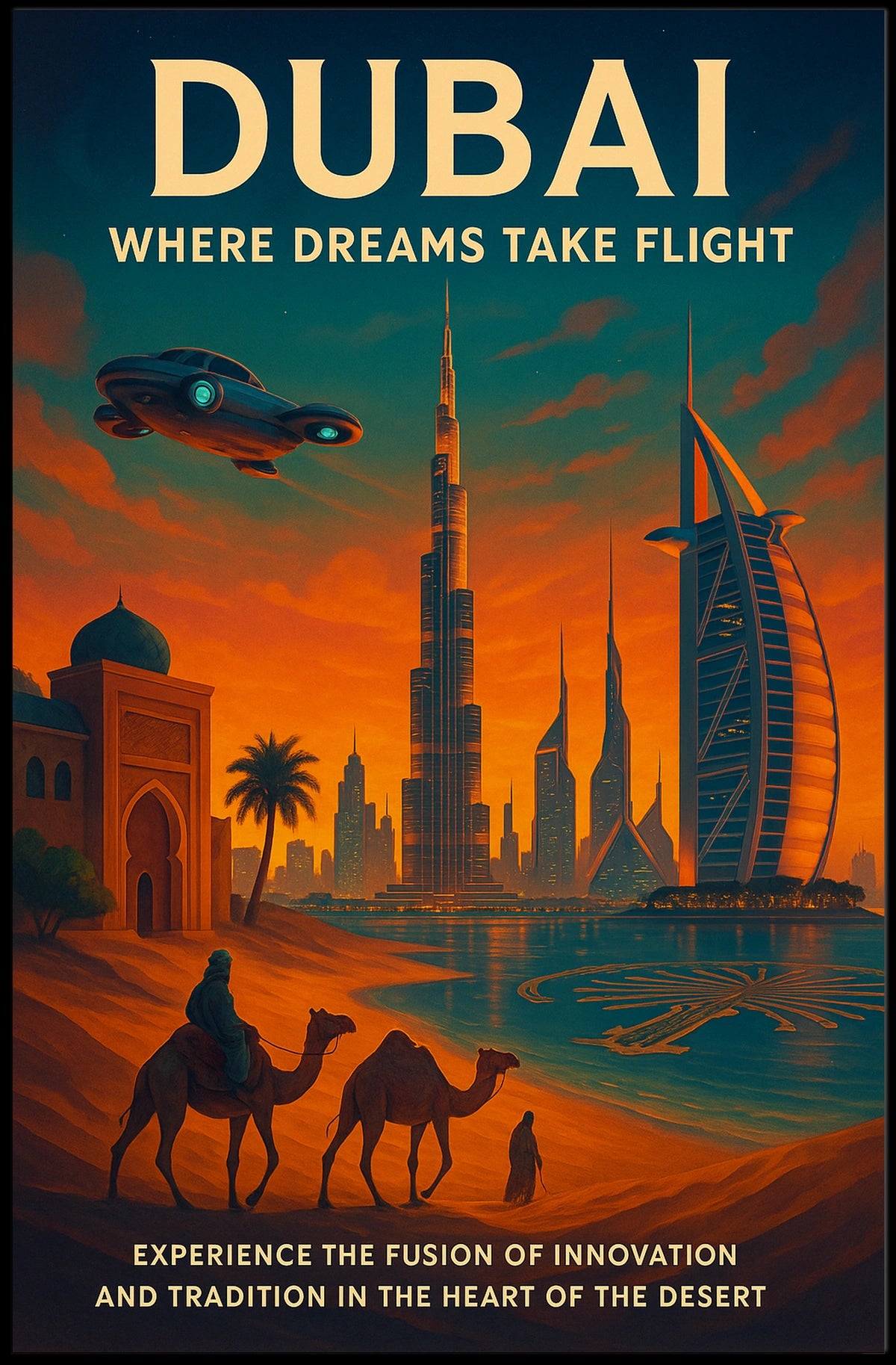 Dubai Skyline Poster Dream Travel Art For Home Decor Lovers