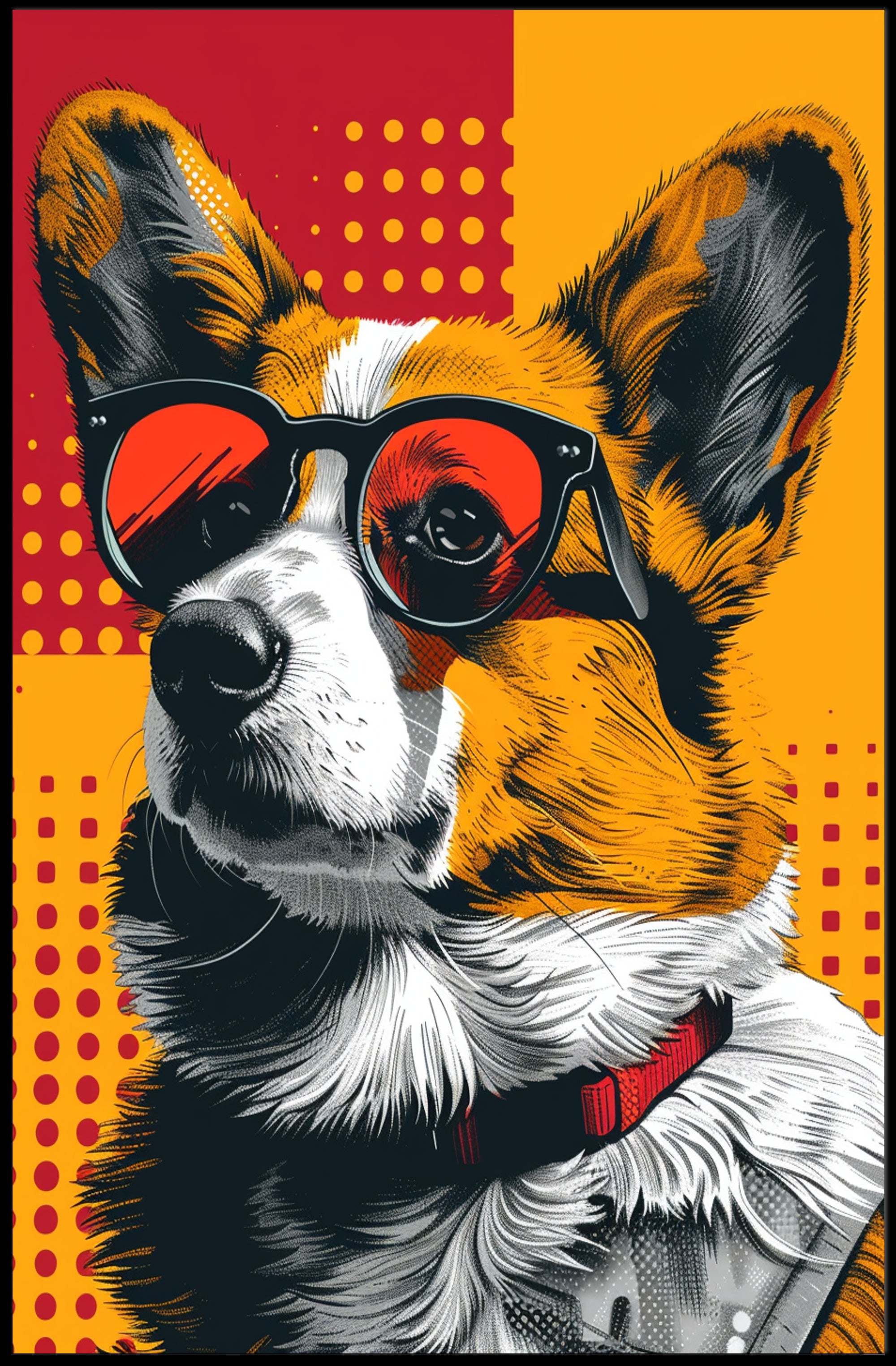 Stylized Corgi Dog with Sunglasses Pop Culture Poster PosterGoat
