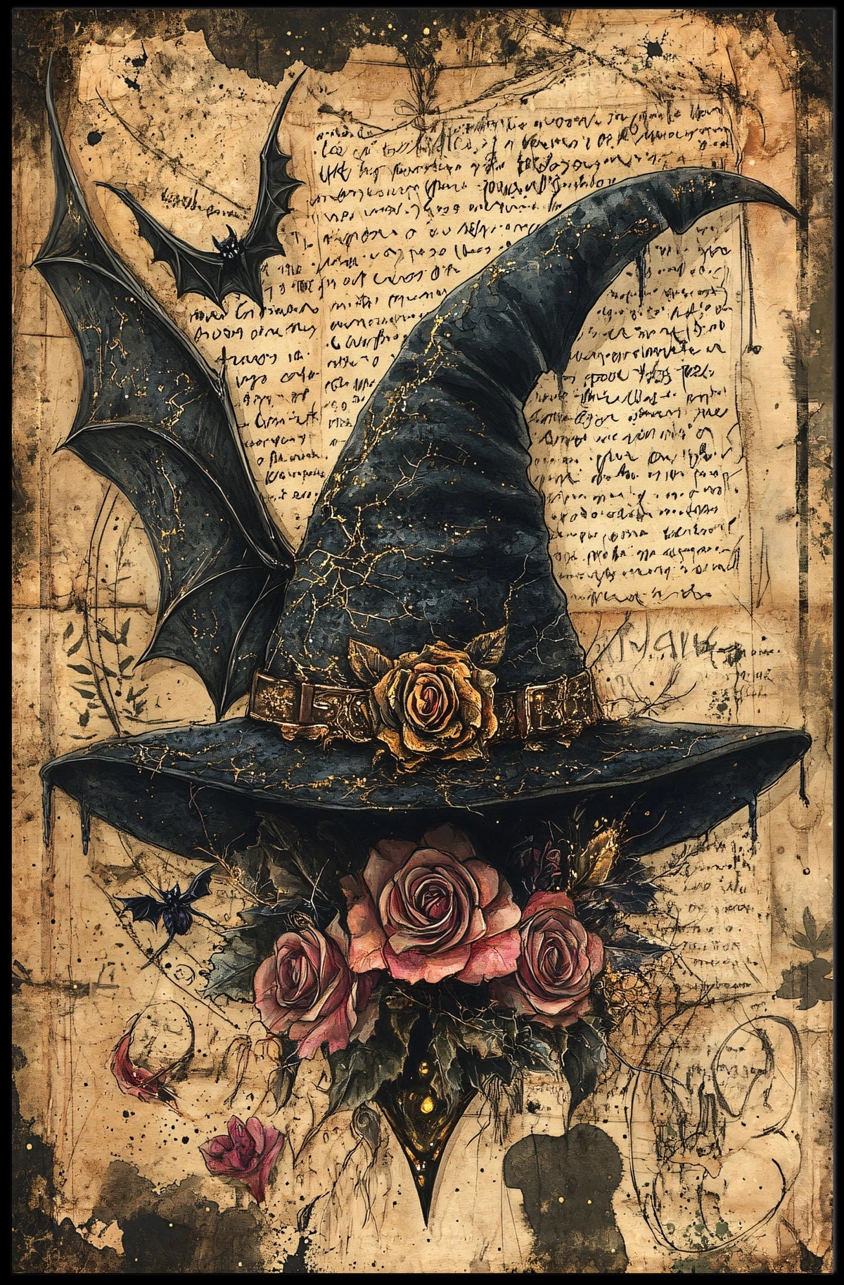Mystical Witch's Hat with Roses Artistic Pop Culture Poster