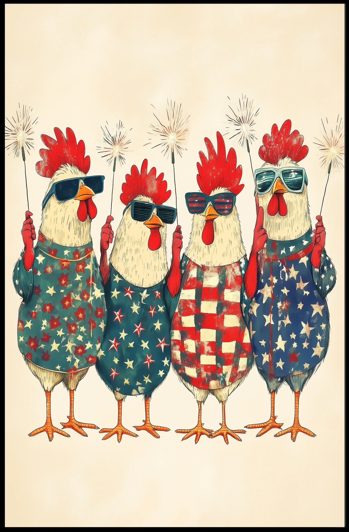 patriotic chickens standing side by side Poster