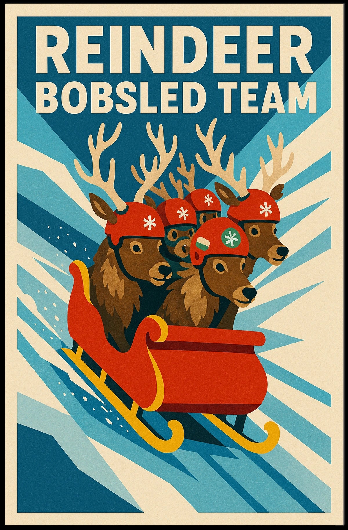 Reindeer Bobsled Team Poster