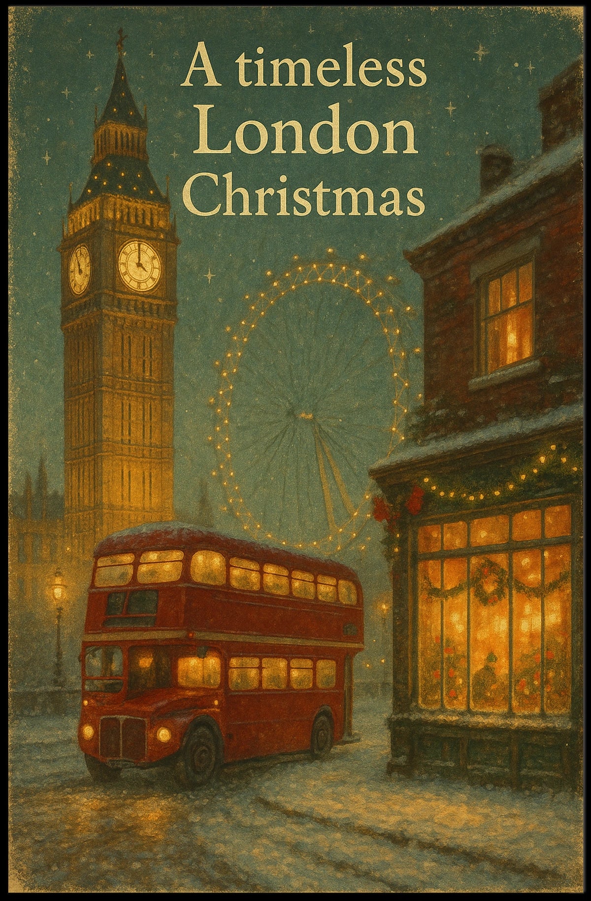 London Christmas Timeless Vintage Cityscape Travel Lovers Holiday Decor Museum Quality Poster