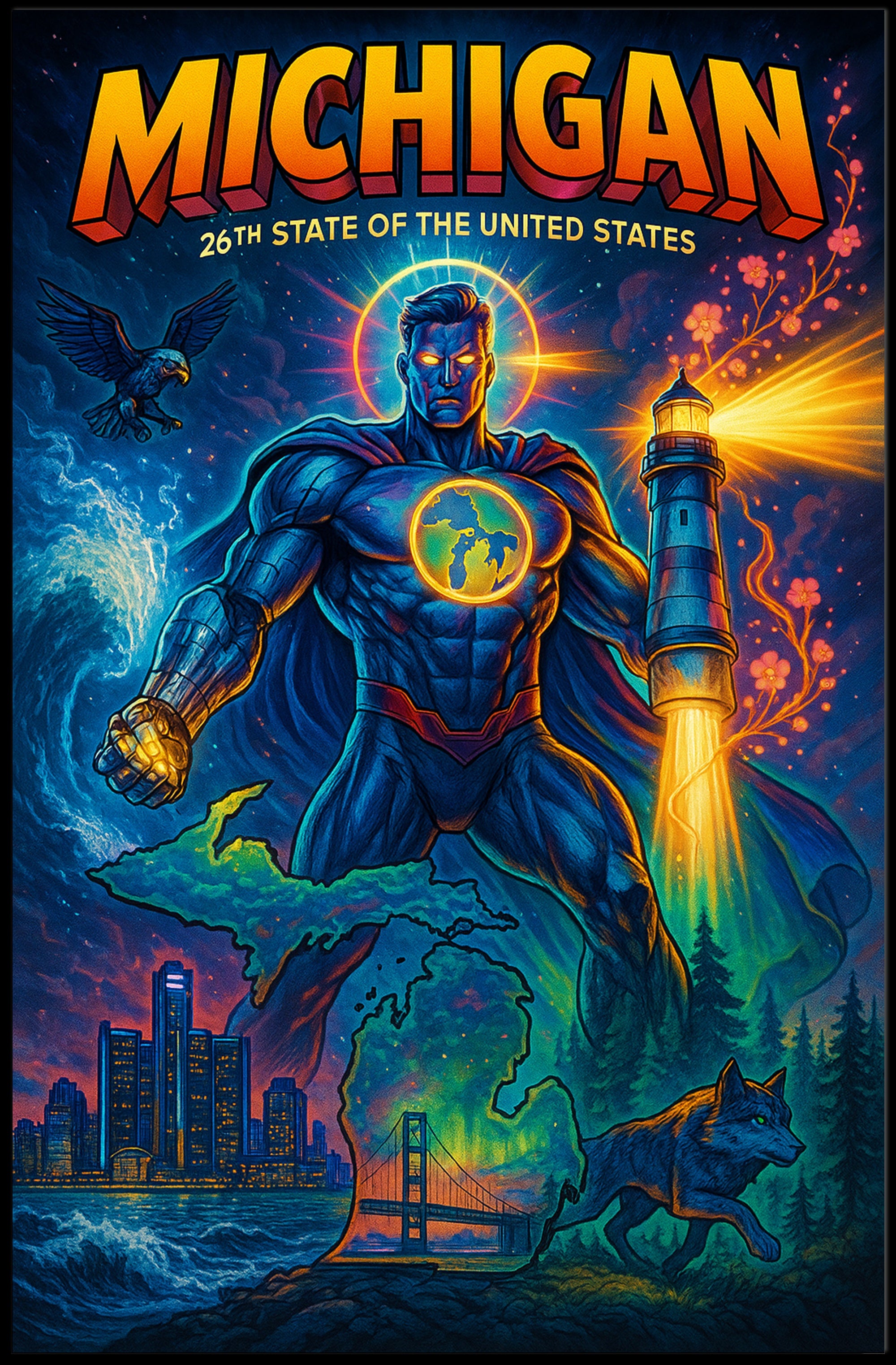 Michigan Superhero Adventure Poster - Cultural or Heritage Poster