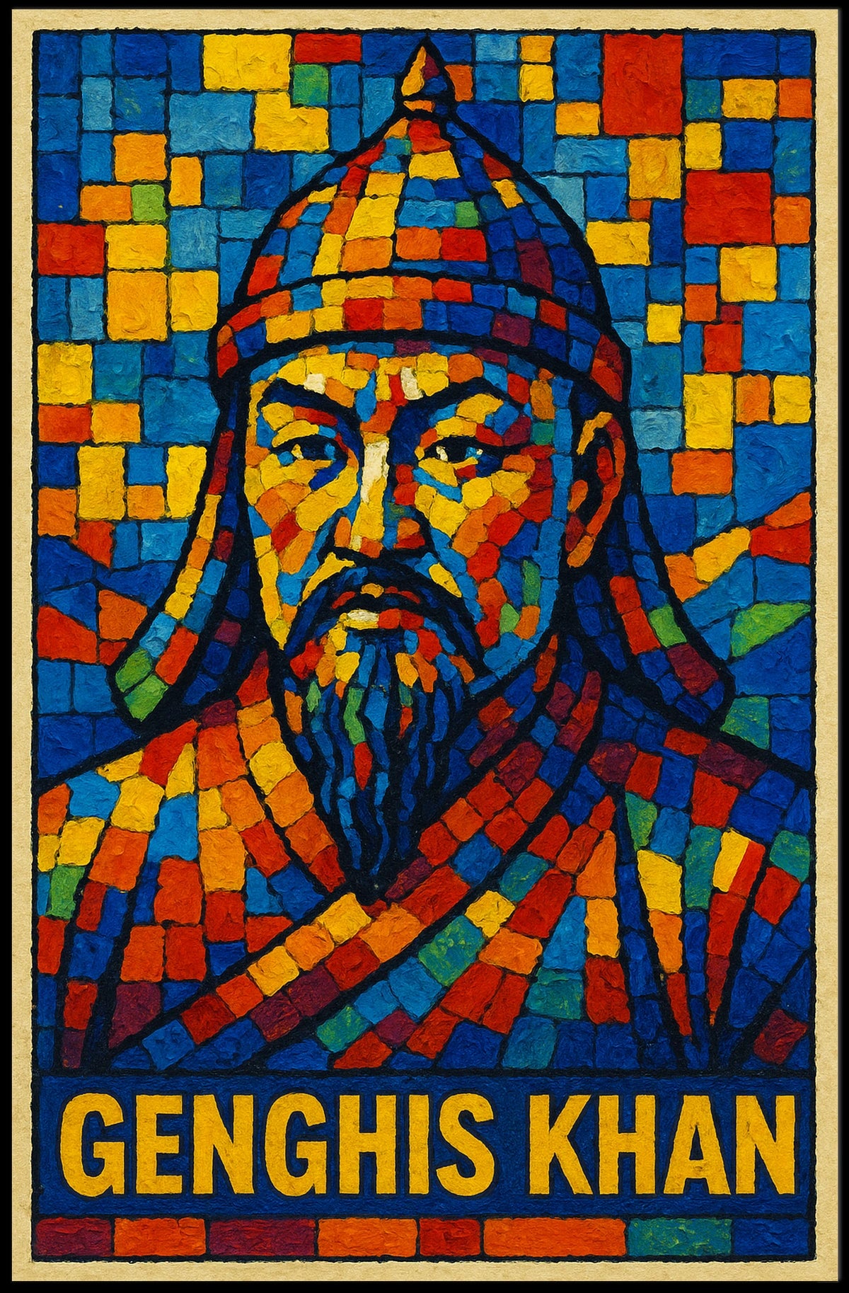 Genghis Khan Mosaic Portrait Poster