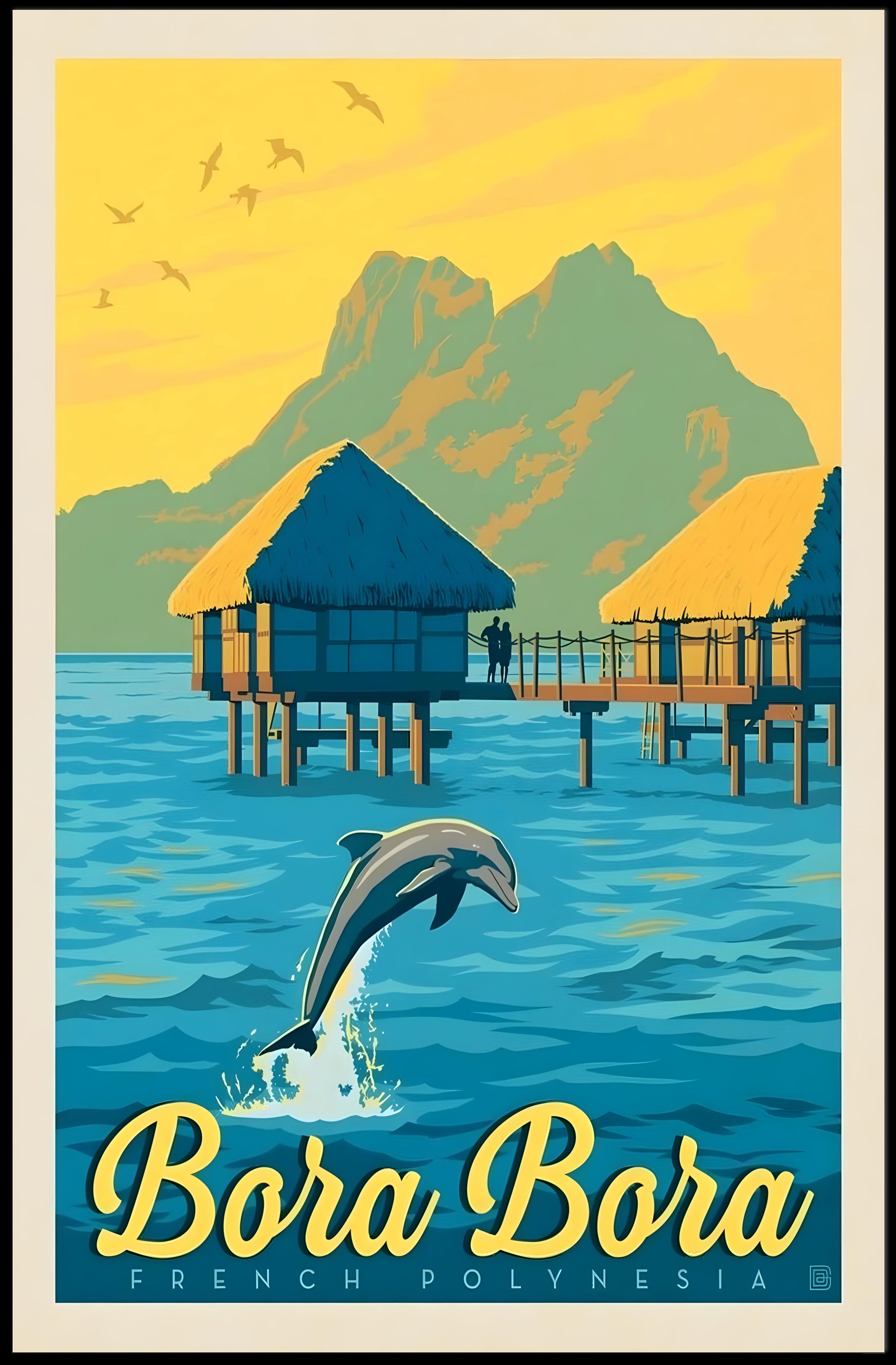 Bora Bora Overwater Bungalow Vintage Travel Poster PosterGoat