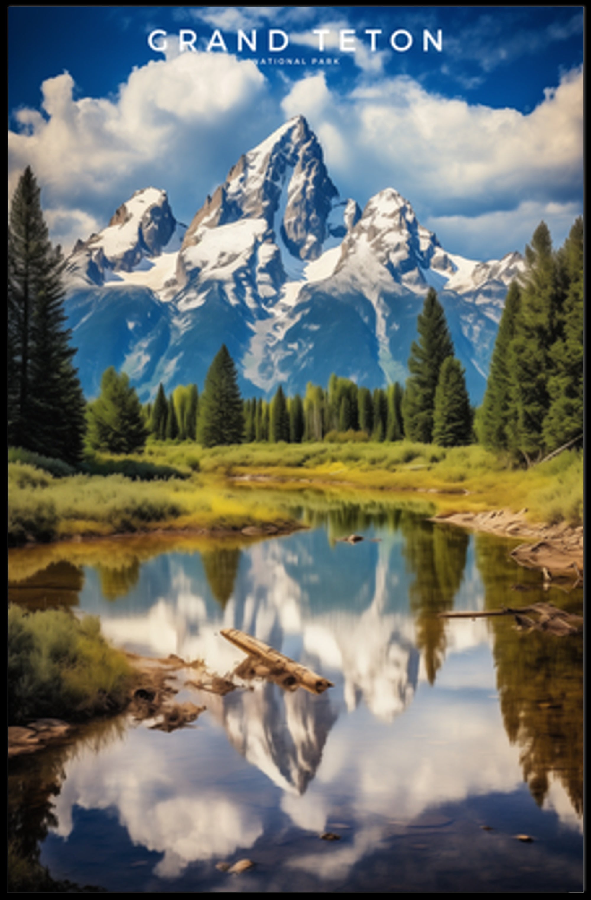 Grand Teton Travel Poster Vintage Mountain Print