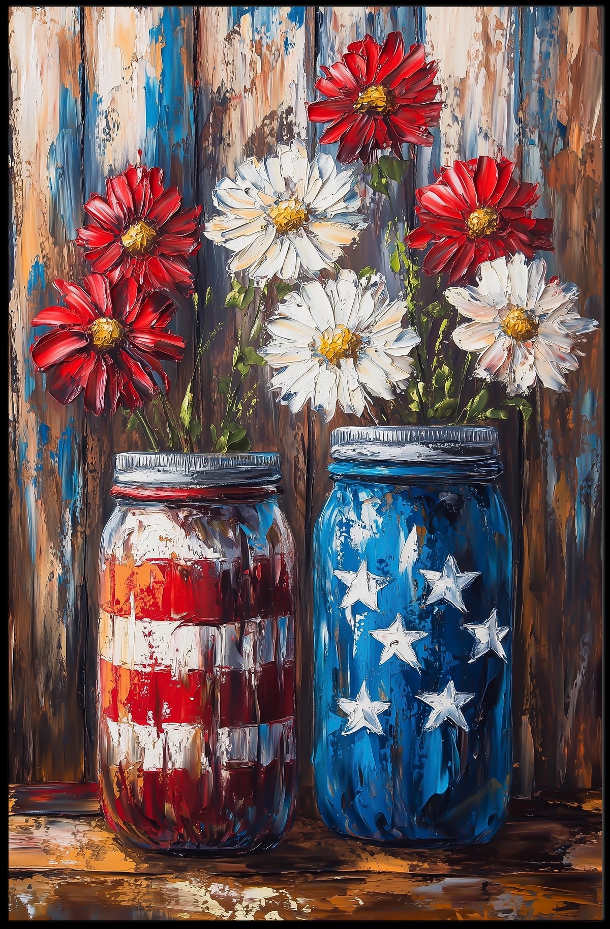 Mason Jars Painted In American Flag Colors Wall Poster