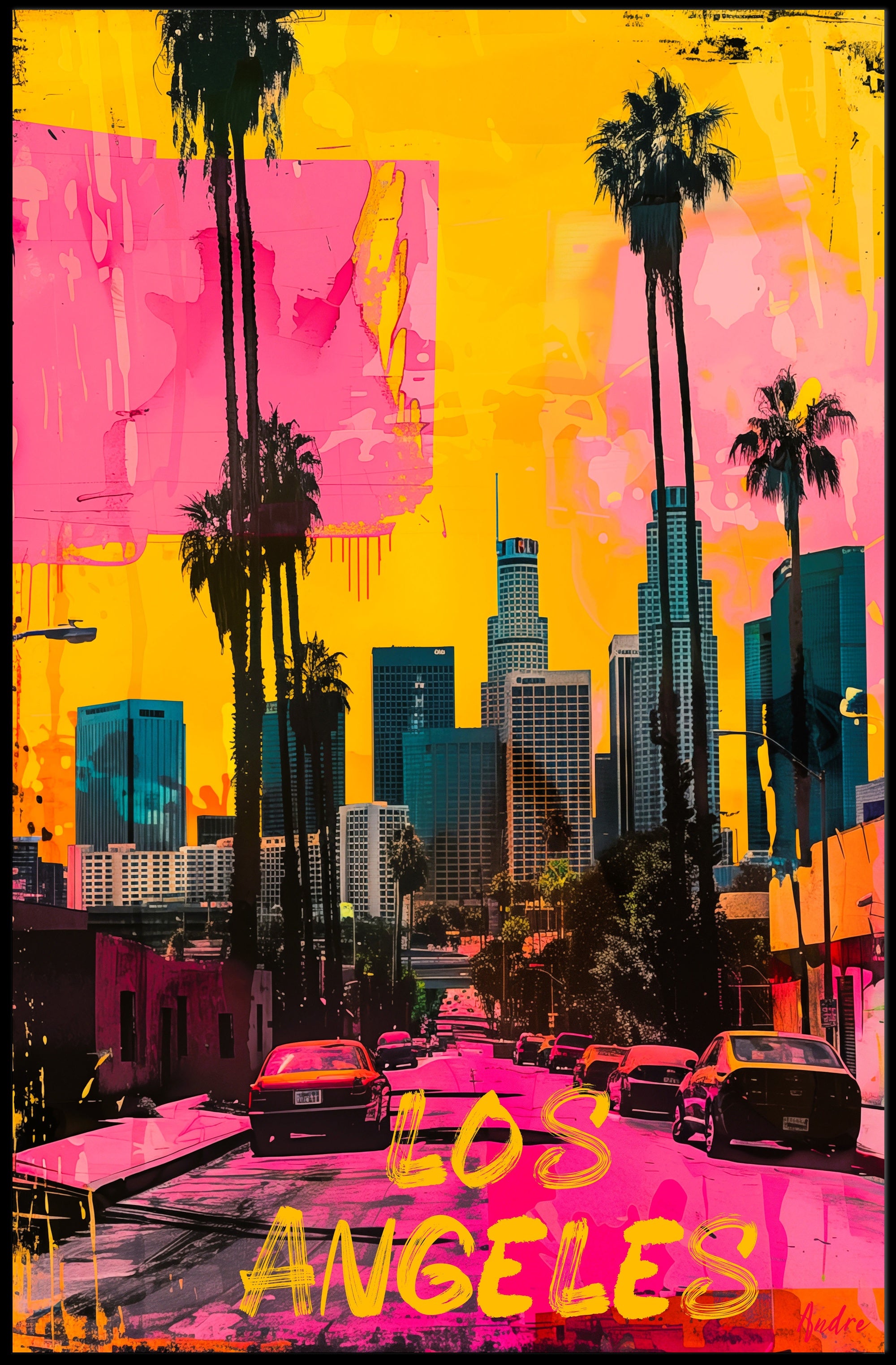 Vibrant Los Angeles Skyline Pop Art Urban Cityscape Poster