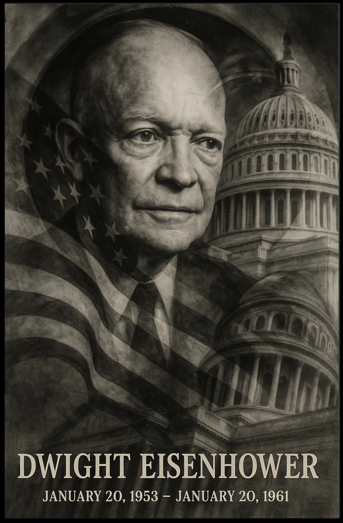 Dwight D. Eisenhower 34th President of the United States Double Exposure Poster