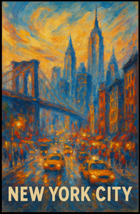 New York City Skyline Sunset Poster Modern Wall Art