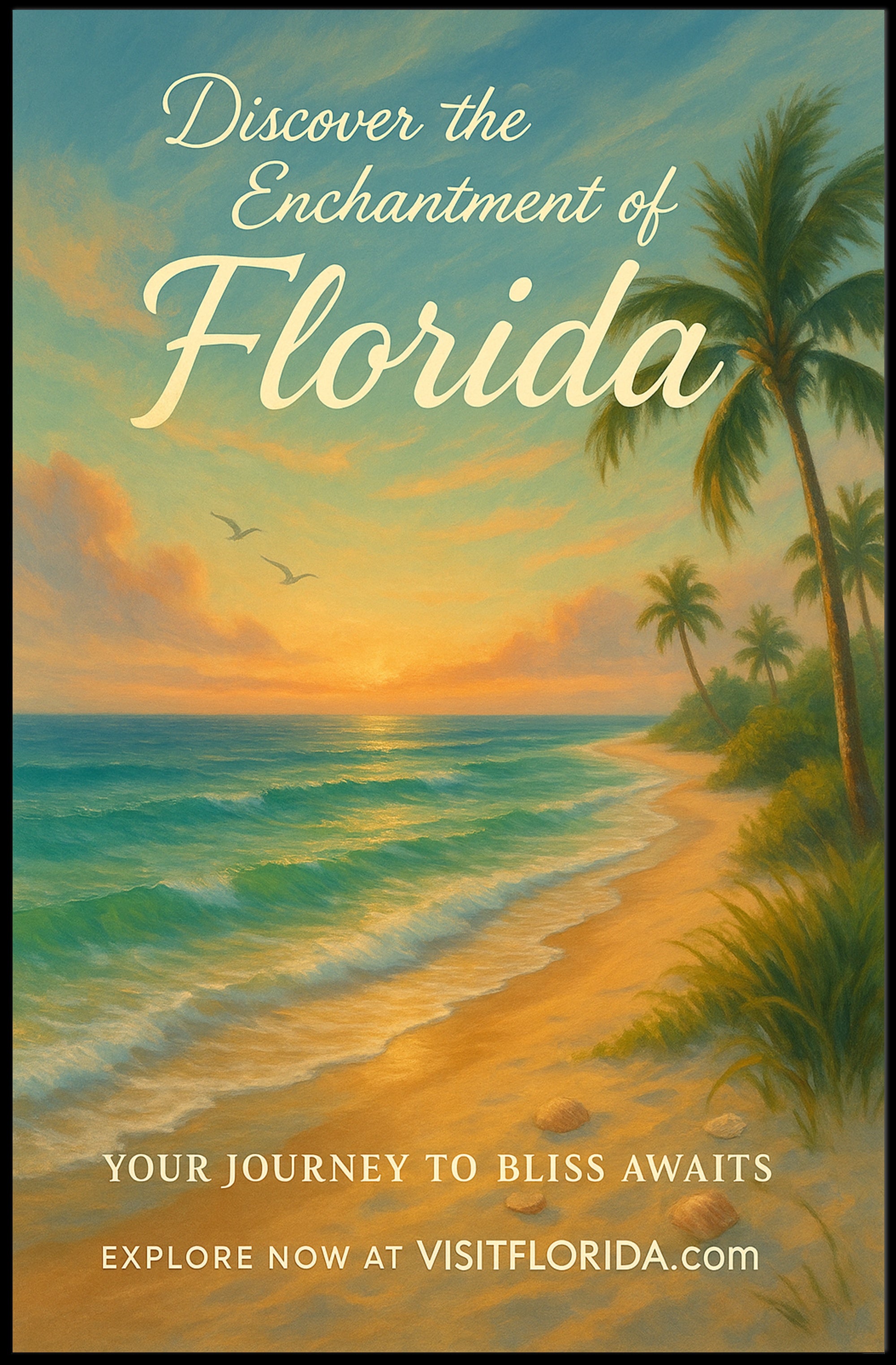 Florida Vintage Travel Poster Print Scenic Beach