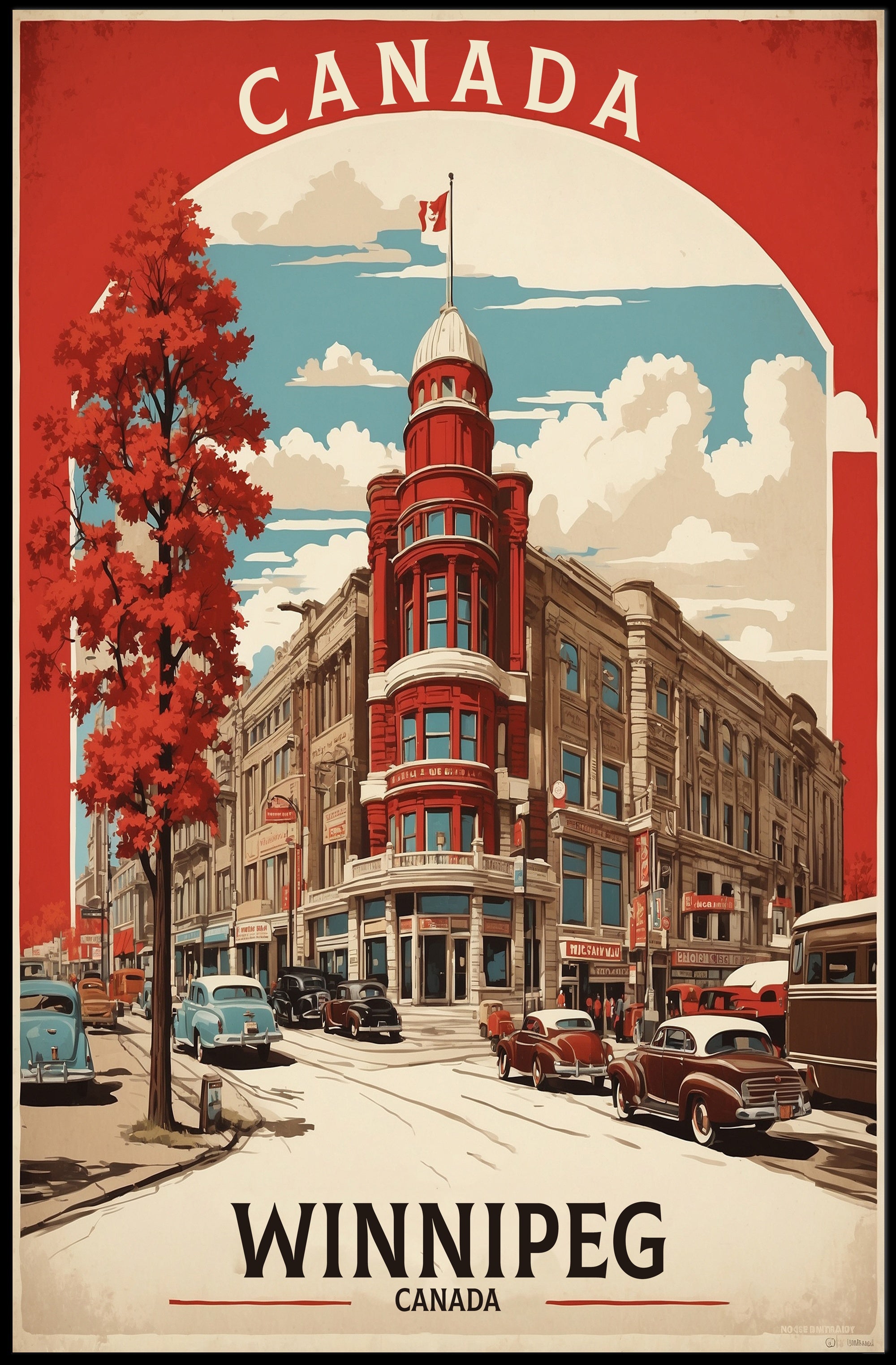 Vintage Winnipeg Landmark with Classic Cars Urban or Cityscape Poster