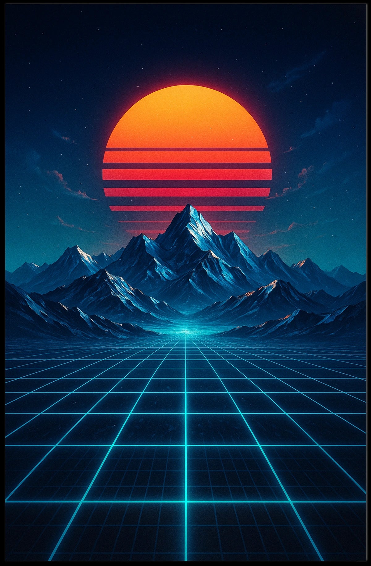 Retro-Futuristic Synthwave Landscape Art Poster Futuristic Sci-Fi Poster