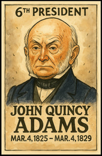 John Quincy Adams 6th President of the United States Exaggerated Cartoon Sketch Poster