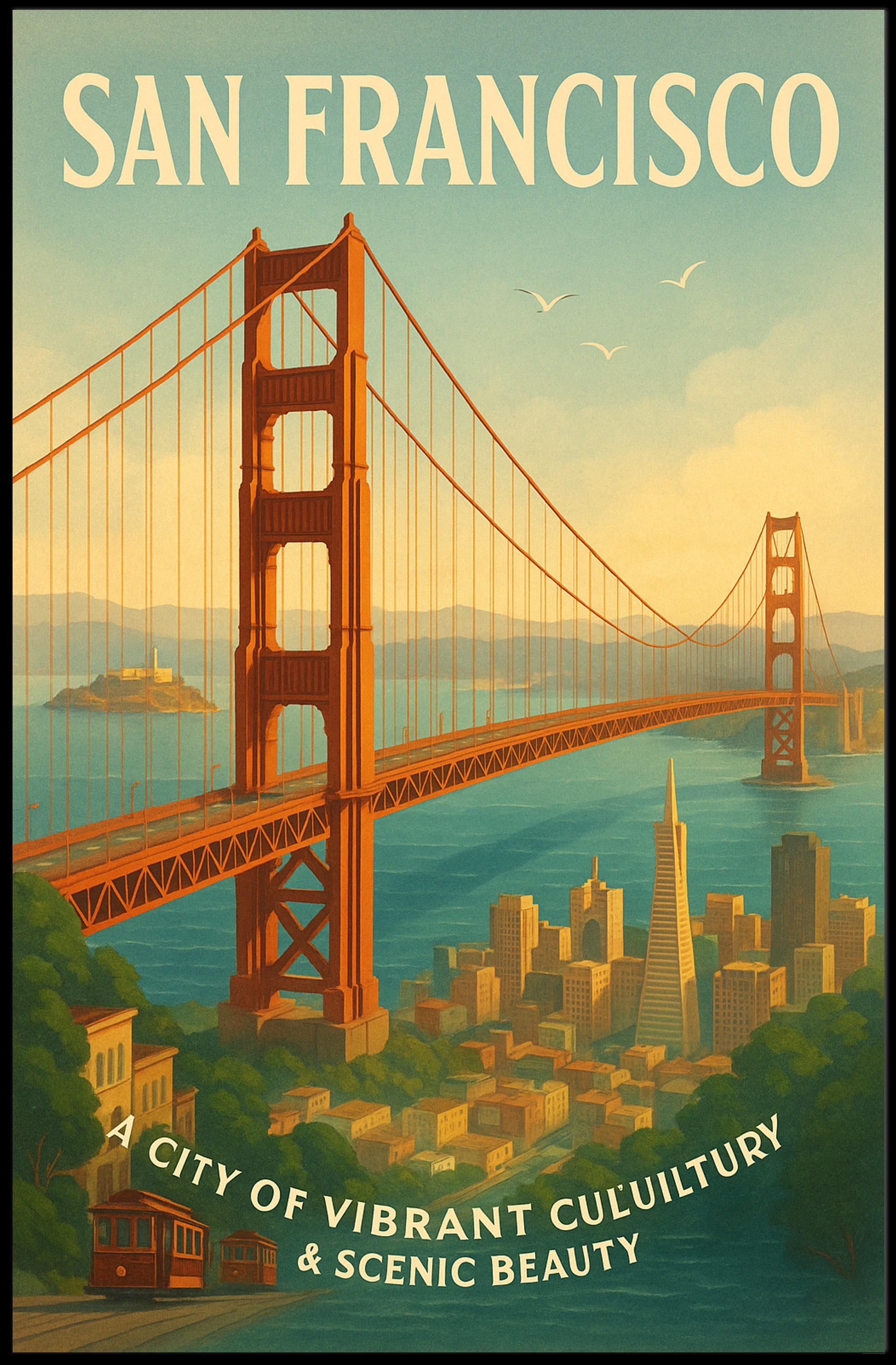 San Francisco Golden Gate Bridge Vintage Travel Poster