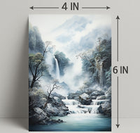 Tranquil Waterfall In Misty Mountains Poster