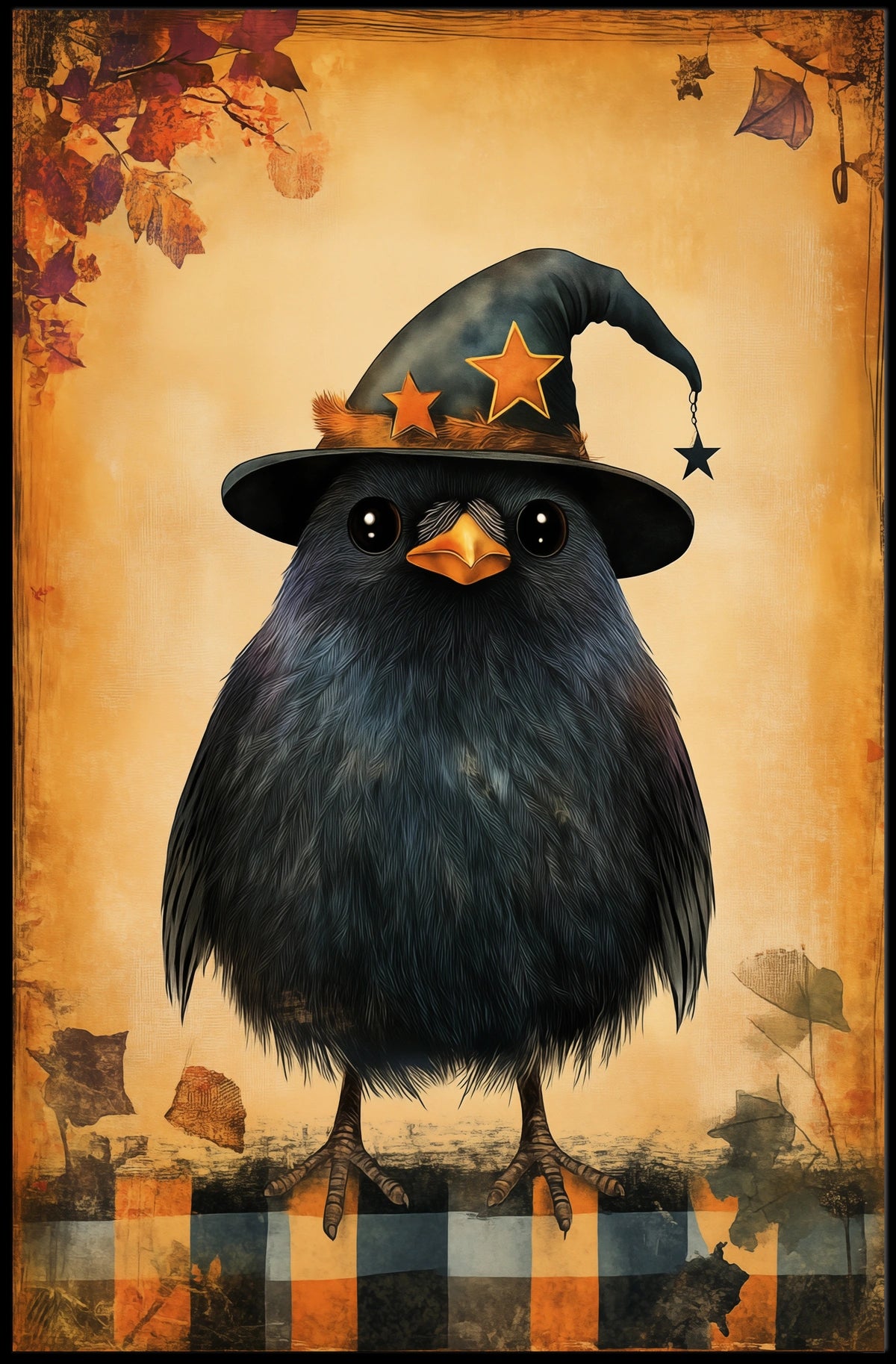 Black Bird Witch Halloween Autumn Whimsical Poster