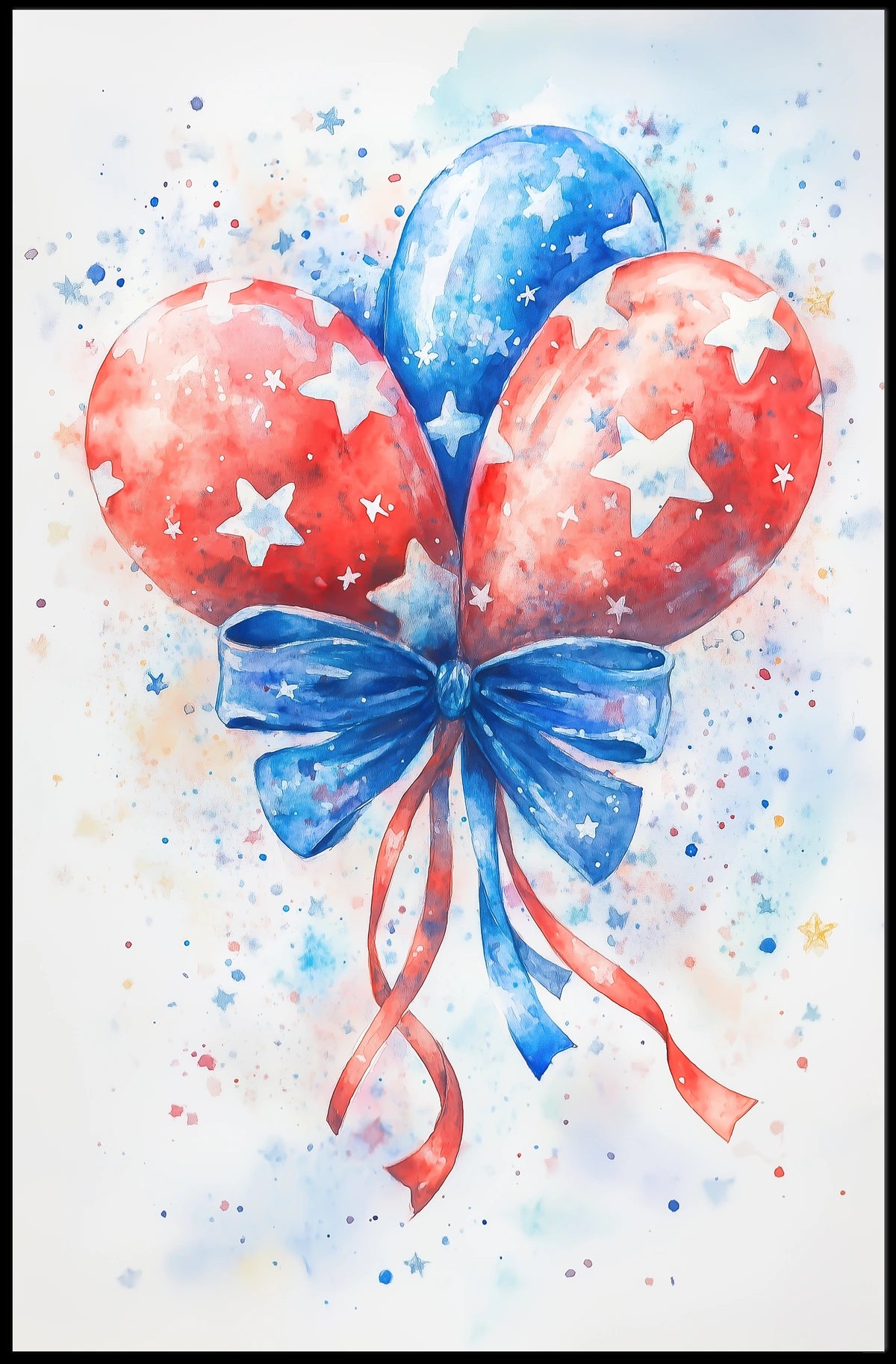 Watercolor Painting Of American Flag Balloon Poster