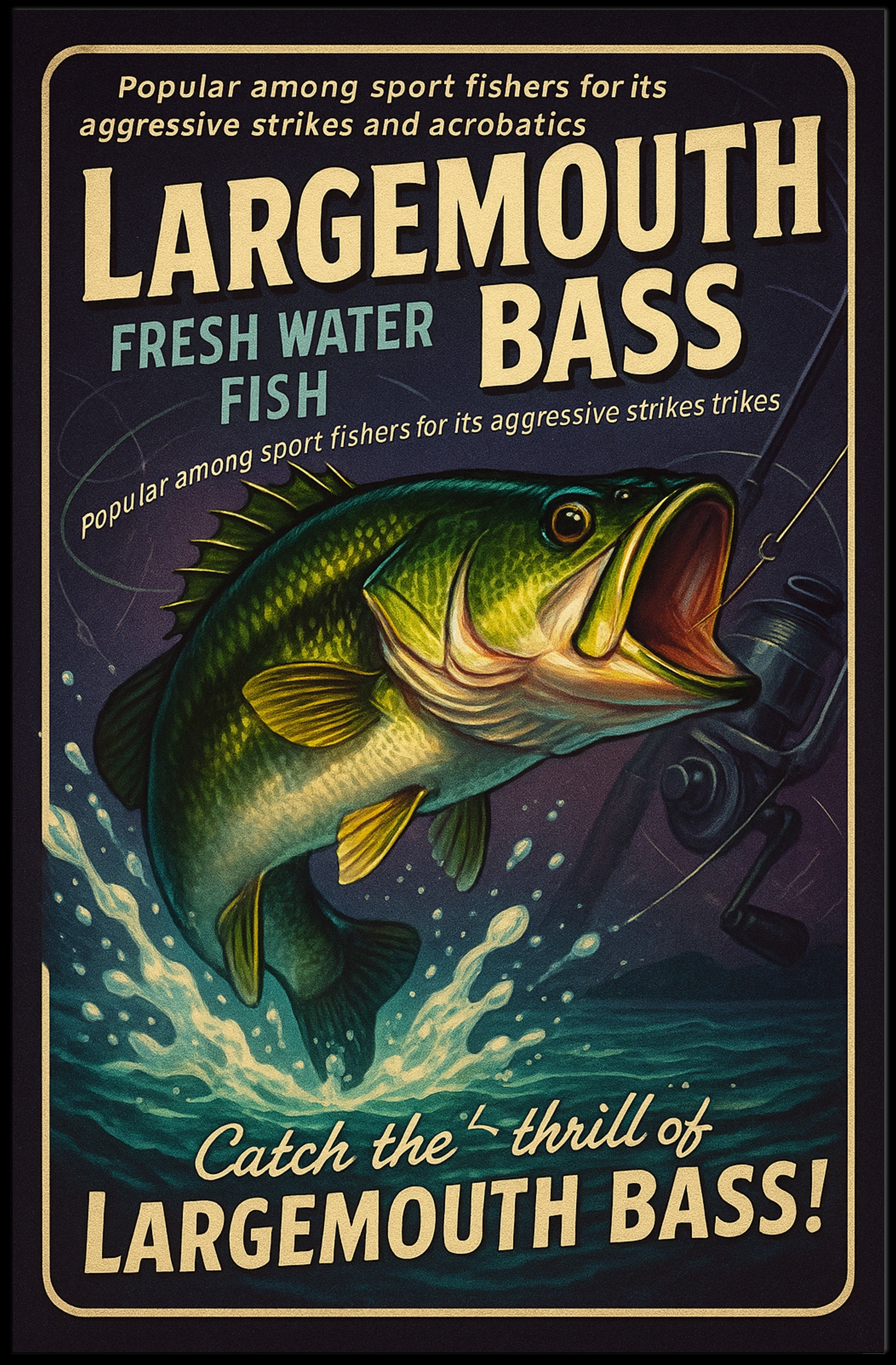 Largemouth Bass Vintage Sport Fishing Adventure Sports Poster