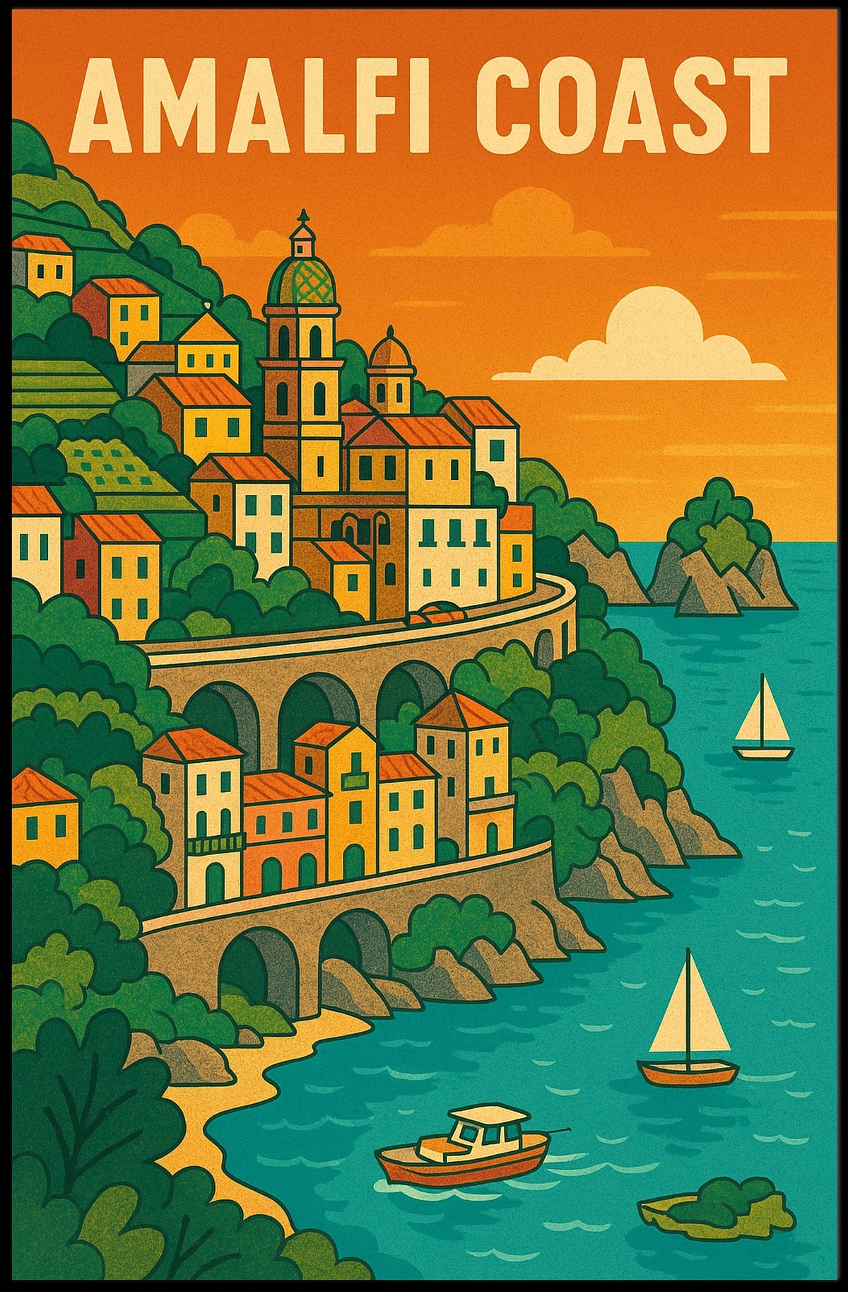 Amalfi Coast Poster 18x24 Scenic Wall Art Print Gift Idea