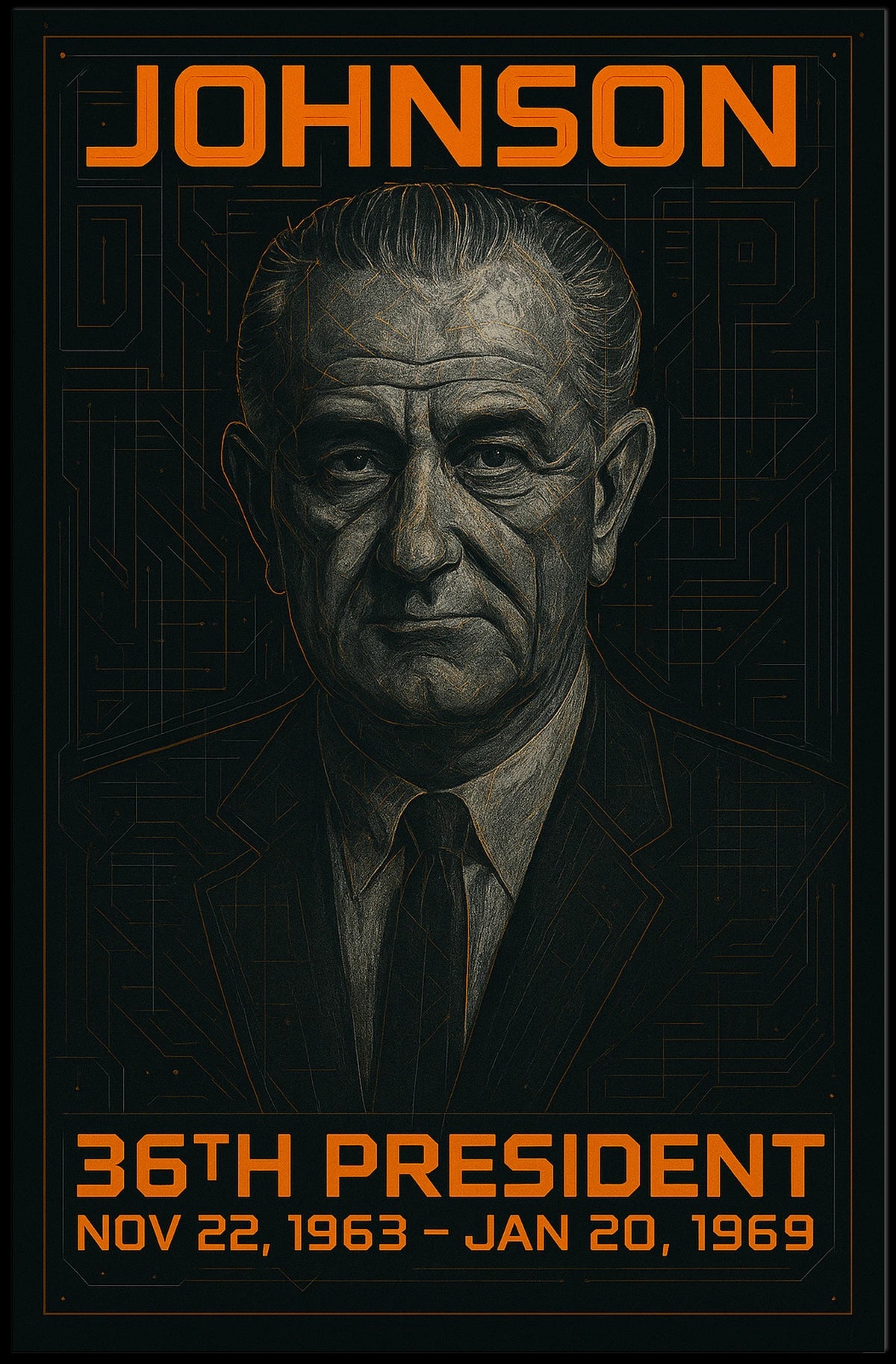 Lyndon B. Johnson 36th President of the United States Techno Schematic Poster