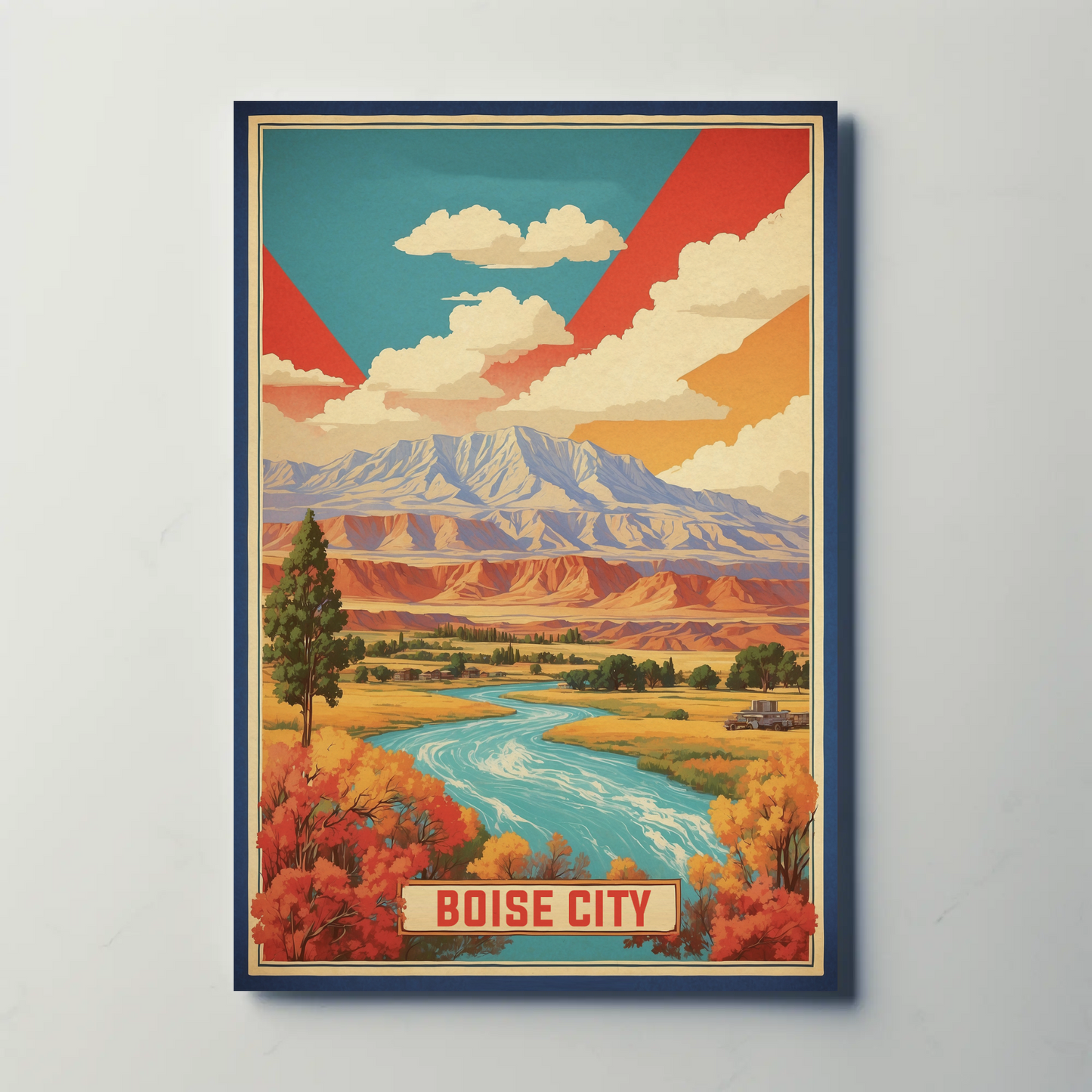 Boise City Idaho Cityscape Art Print Vintage Travel Poster