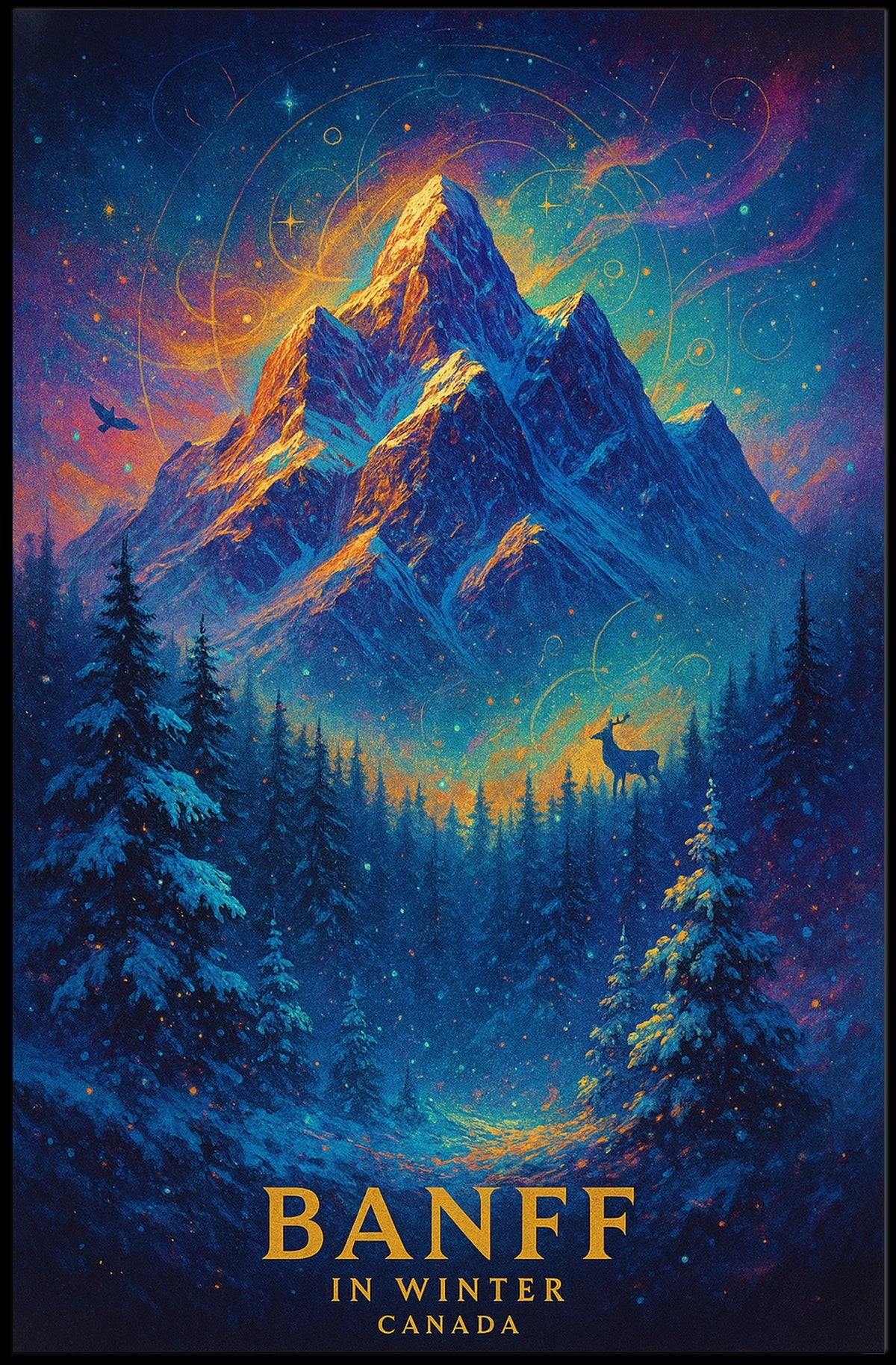 Majestic Banff Winter Night Fantasy Art Poster