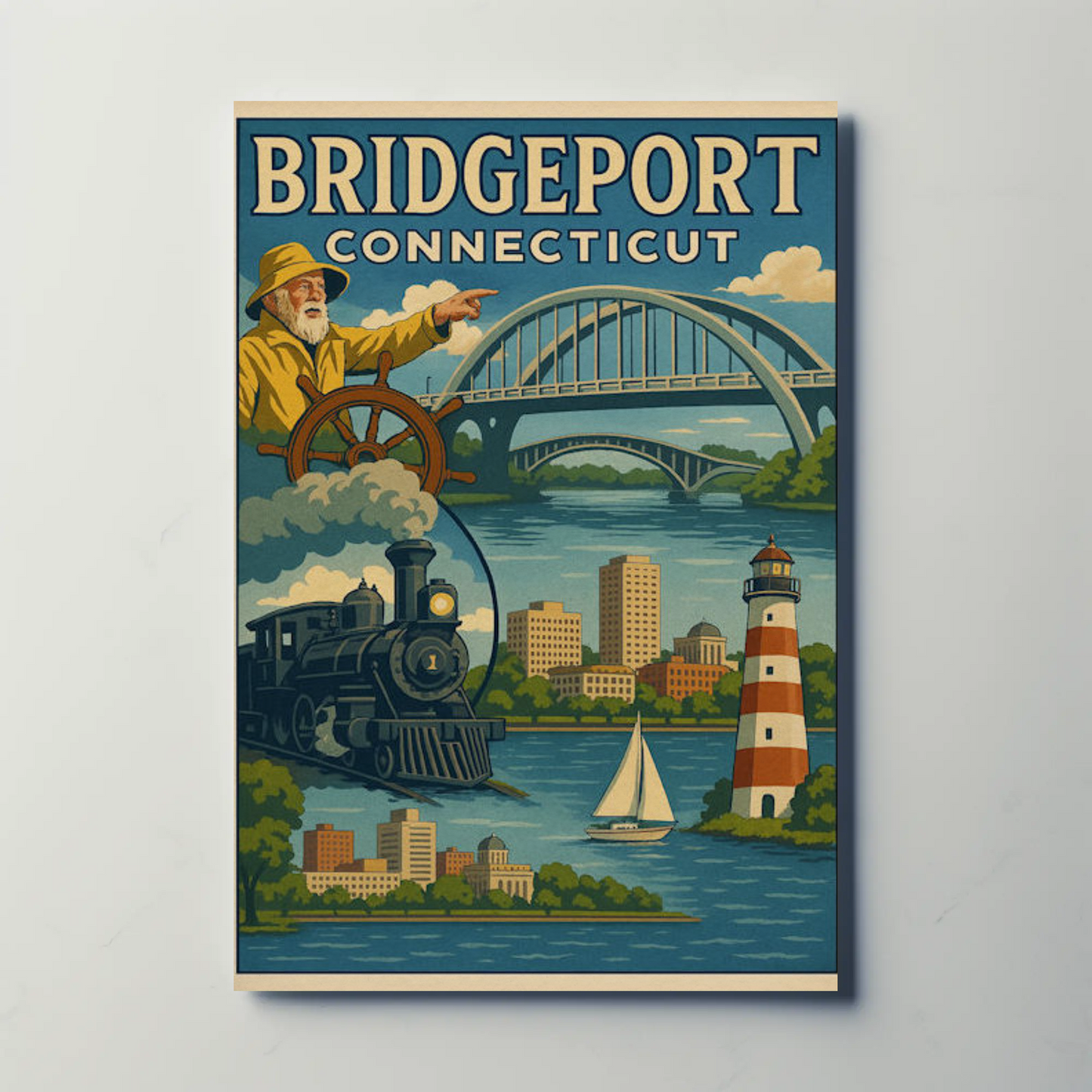 Bridgeport Connecticut Vintage Maritime Transport Travel Poster