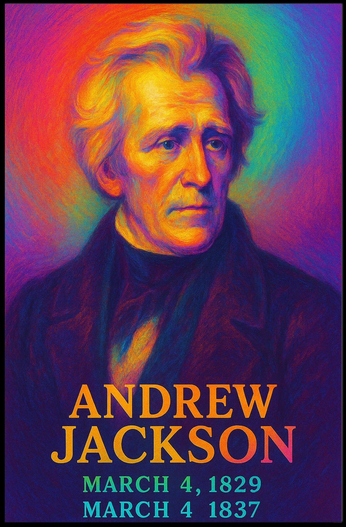 Andrew Jackson 7th President of the United States Neon Gradient Overlay Poster