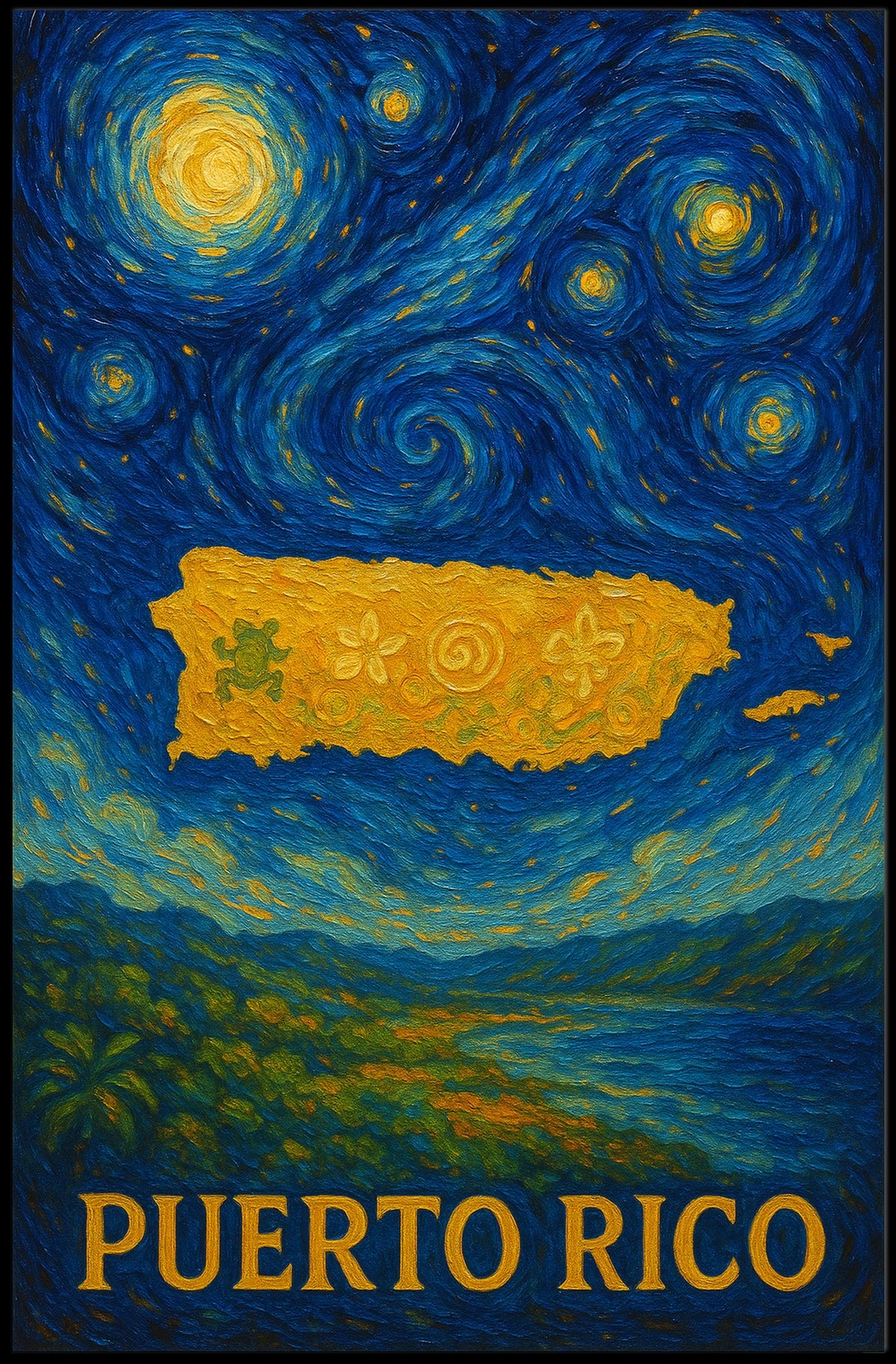 PUERTO RICO Starry Night Cultural or Heritage Poster