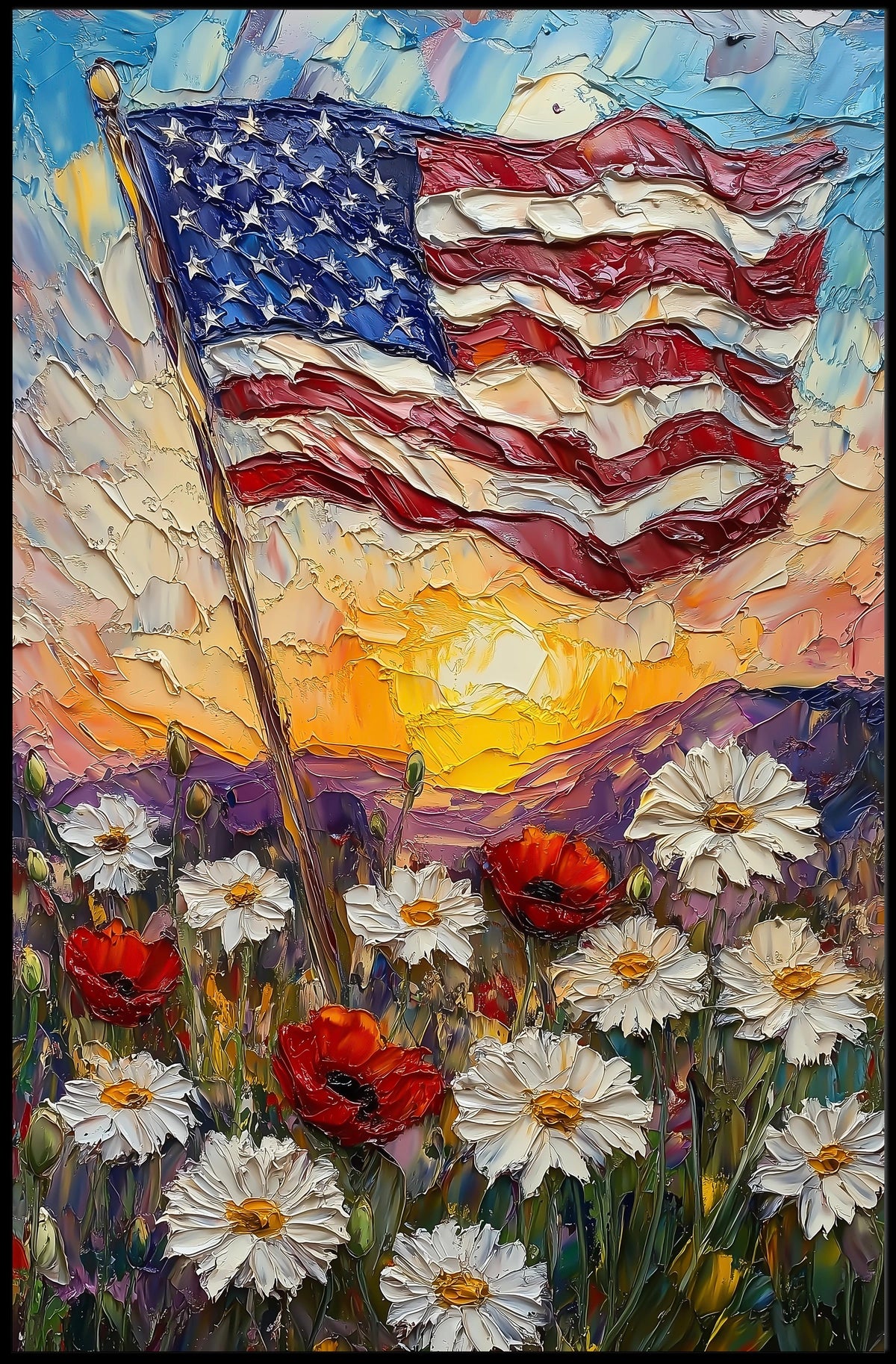 Windswept American Flag Wall Art Print 18x24 Poster
