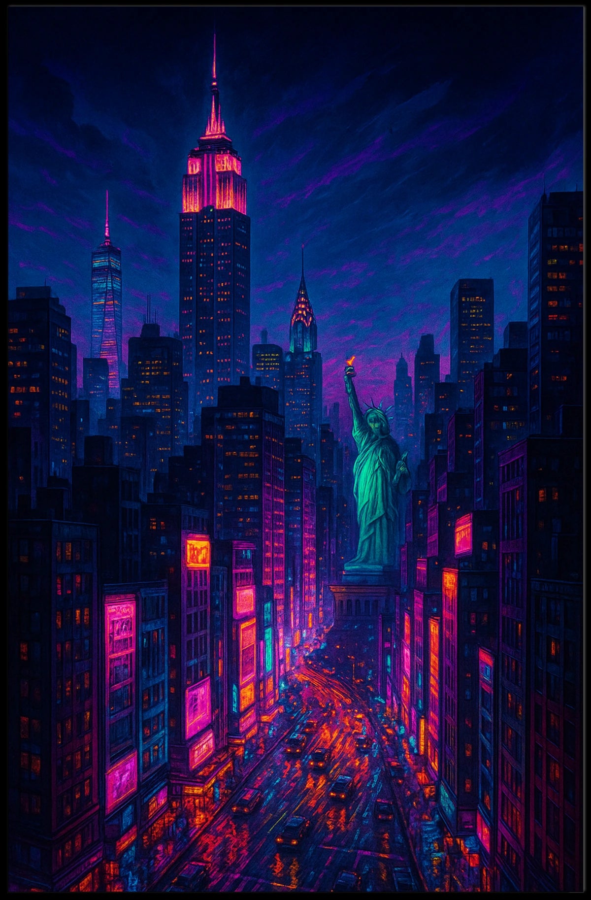 Neon New York Cityscape Night Glow Poster Modern Wall Art
